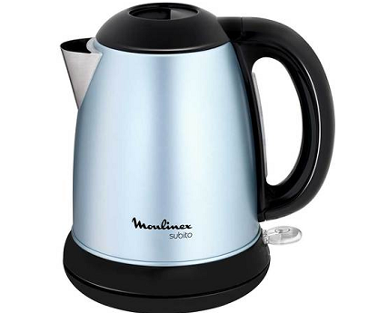 bouilloire noir/inox bleu poudre