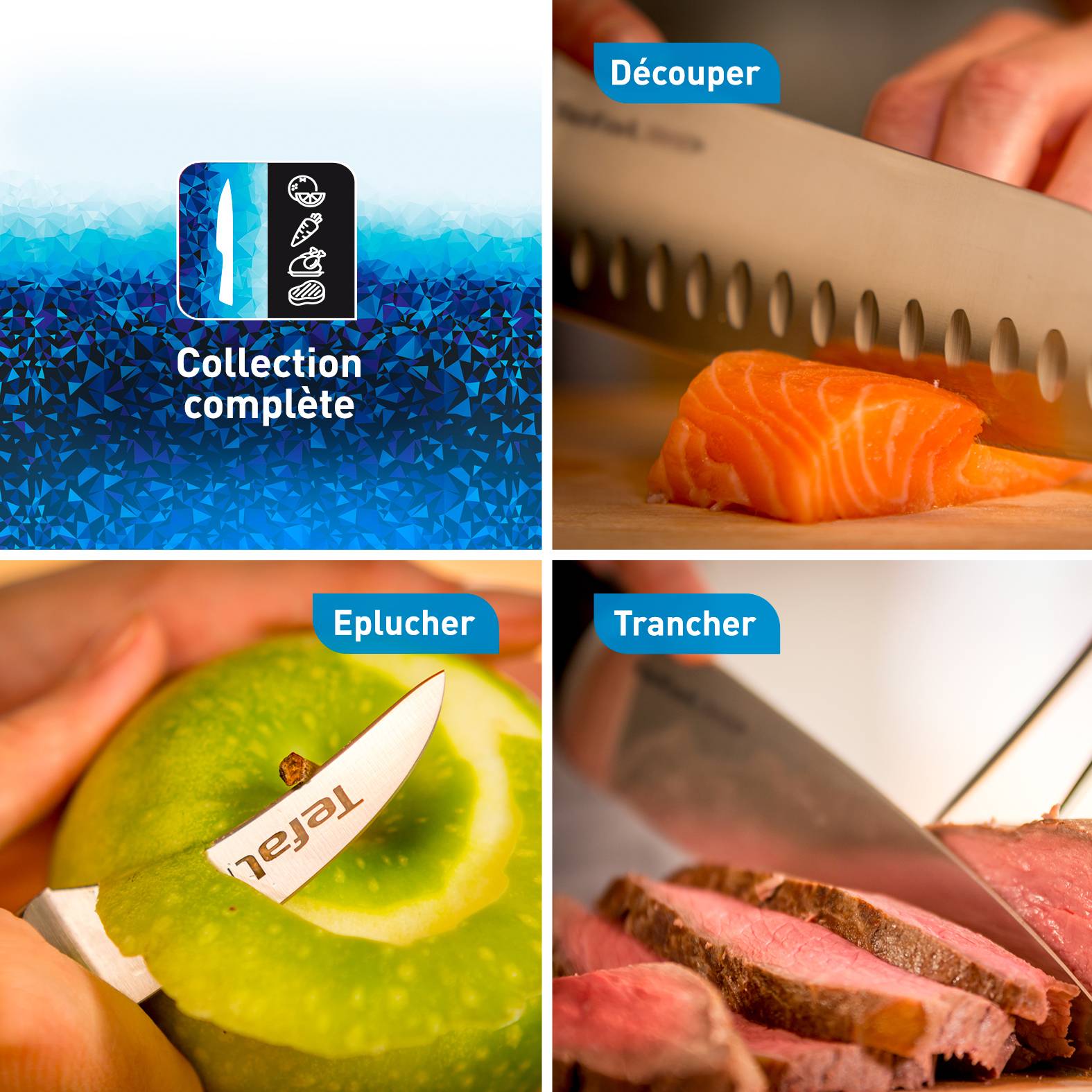 Set Ice Force 3 pièces : Couteaux à trancher 20cm + Santoku 18cm + Utilitaire 11cm