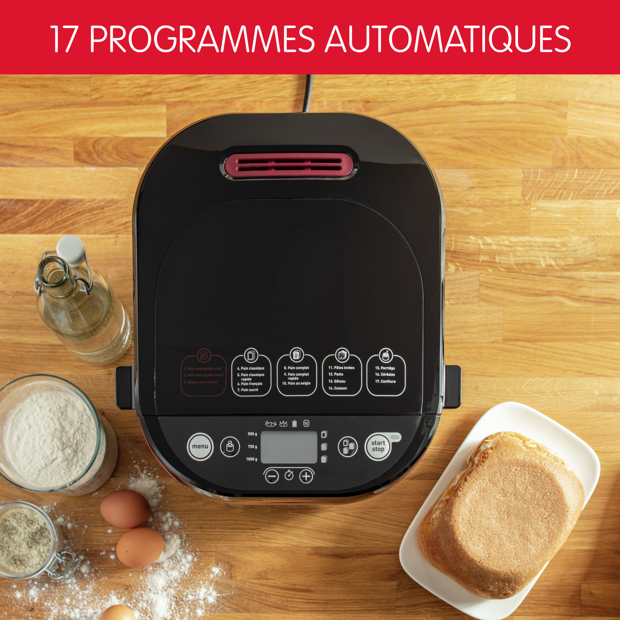 Pain plaisir, Machine à pain, 1 kg, 17 programmes, Noire