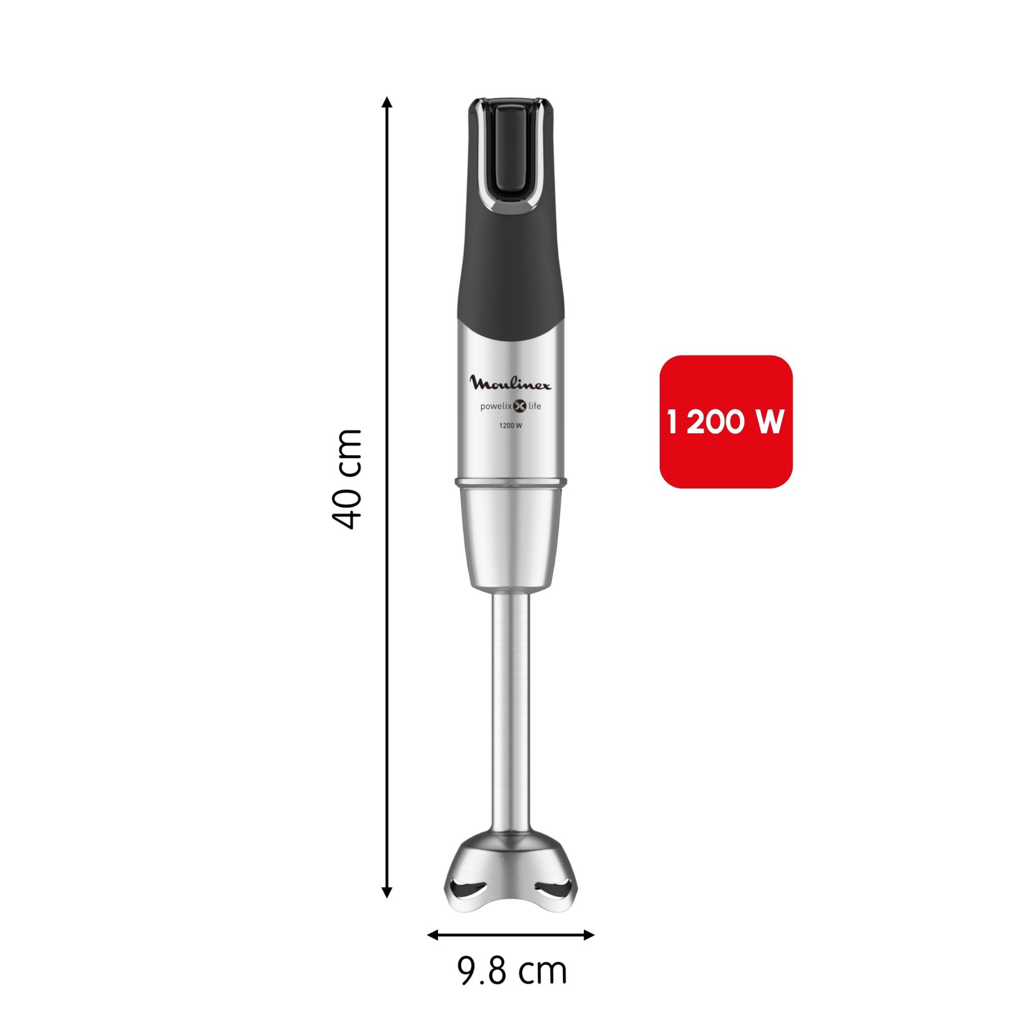 Infinyforce 5 en 1, Pied mixeur, lames powelix life, Variateur de vitesses, 4 accessoires, 1200 W, Noir et métal