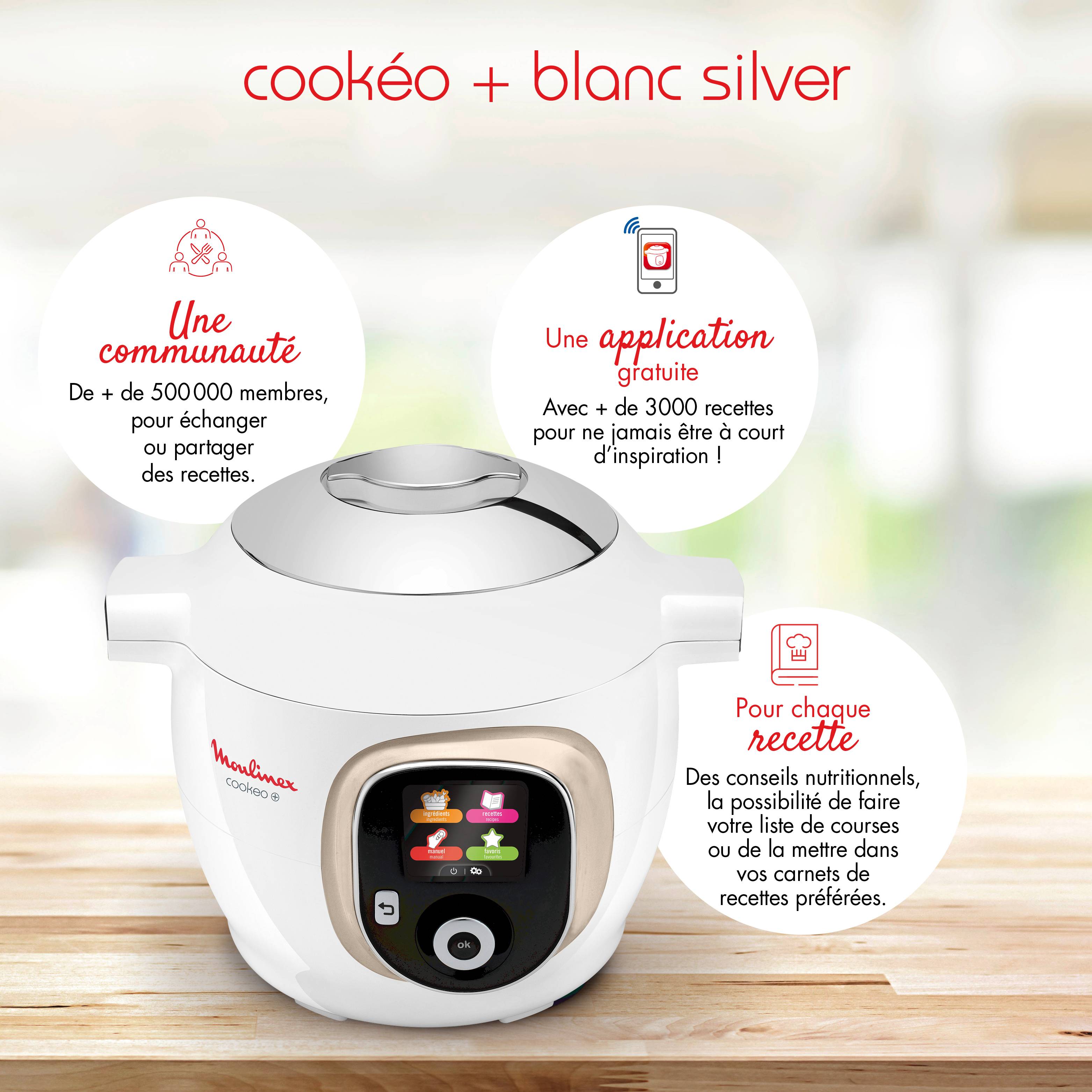 COOKEO+ 150 recettes 6L Blanc Silver