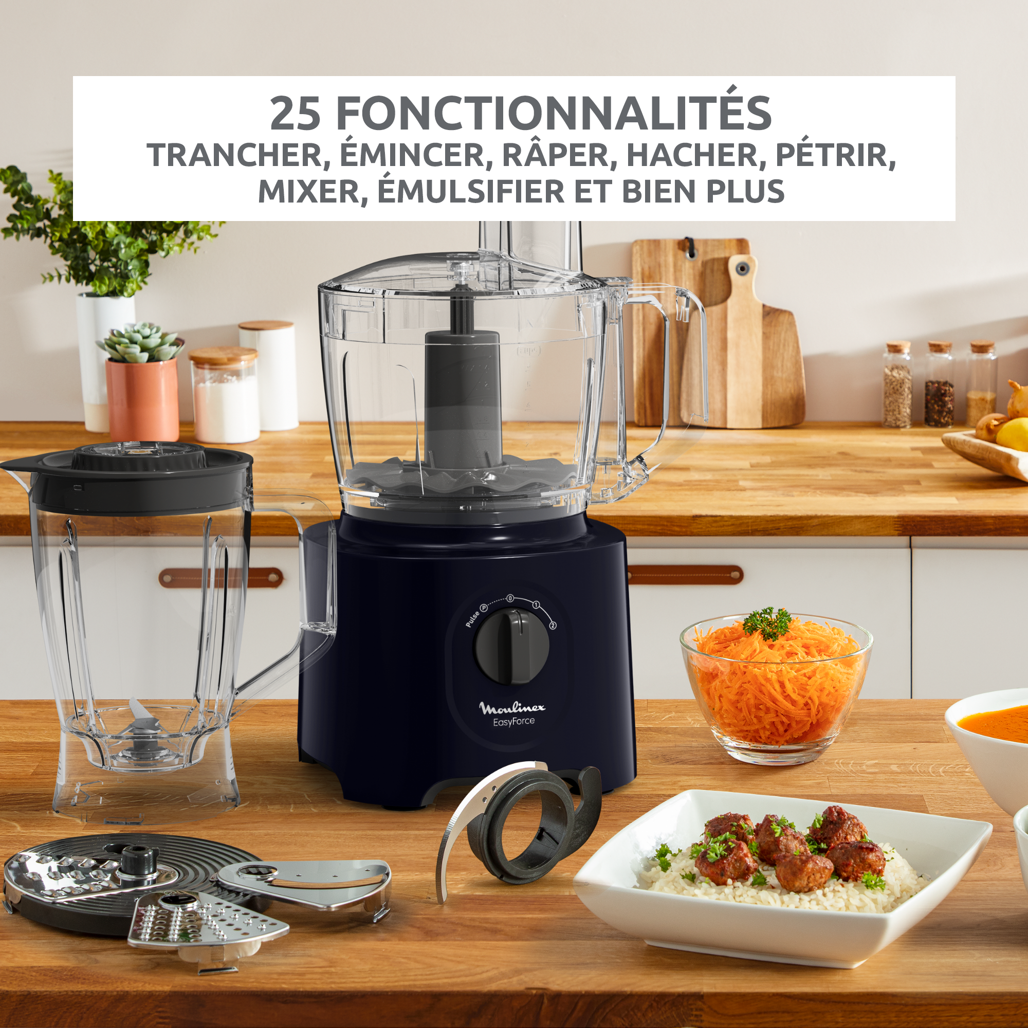 Easy Force, Robot multifonction, 800 W,  6 accessoires, 25 fonctions, Noir