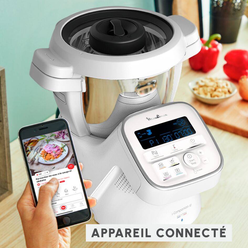 I-Companion, Robot cuiseur, 14 fonctions, Connecté, Capacité XL 10 personnes, Blanc, Fabriqué en France