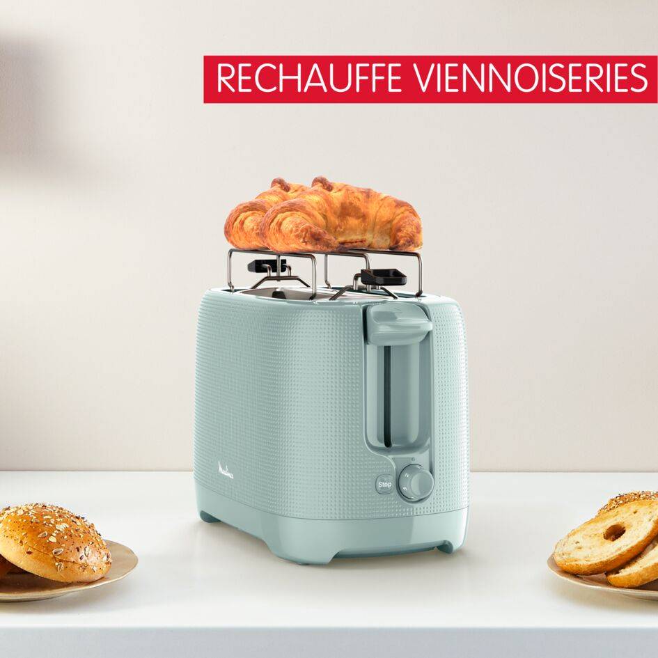 Grille-pain 2 fentes Morning Eucalyptus avec accessoire réchauffe viennoiserie
