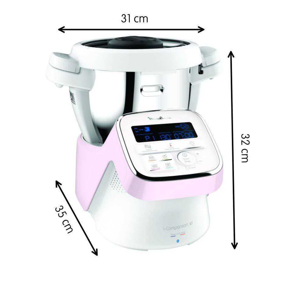 I-Companion, Robot cuiseur, 14 fonctions, Connecté, Capacité XL 10 personnes, Blanc et rose, Fabriqué en France + Kit pâtisserie