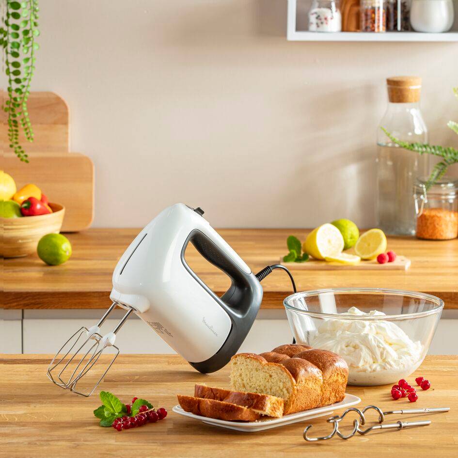 Prep'mix+, Batteur électrique, 5 vitesses, 2 jeux de crochets + 1 pied mixeur, 500 W, Blanc