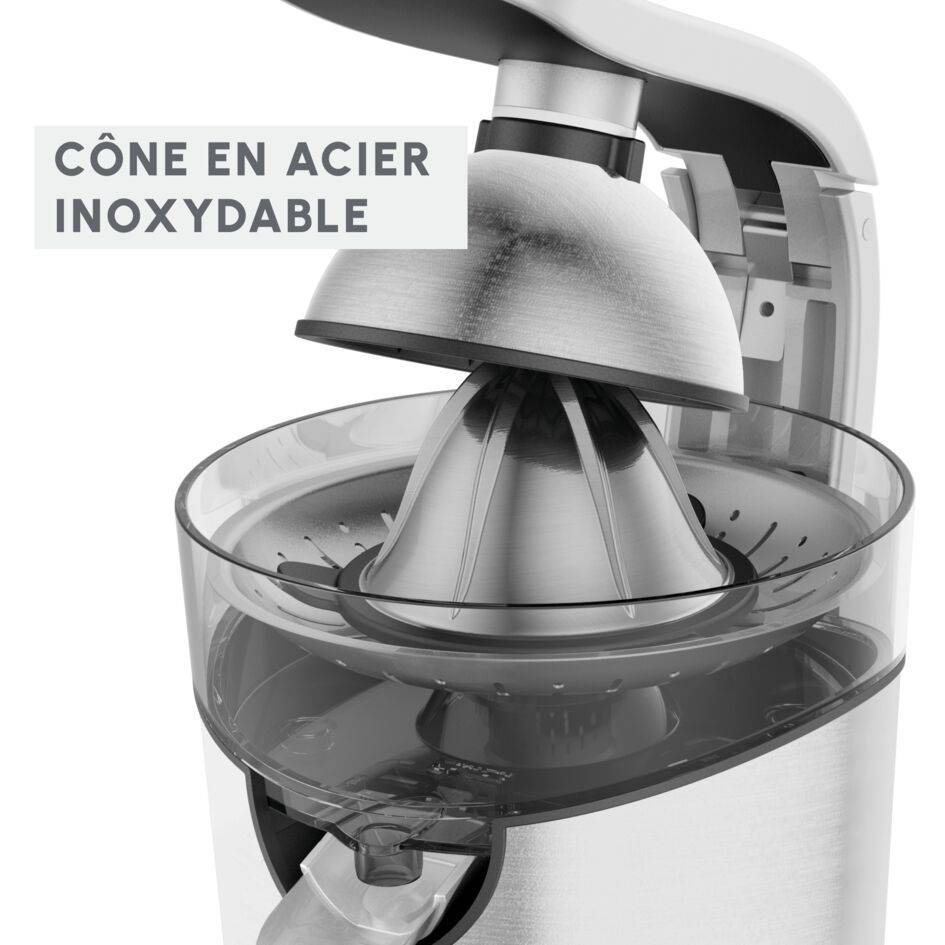 Vitapress Pro, Presse agrumes, 300 W, Levier à pression, cône en acier, Gris
