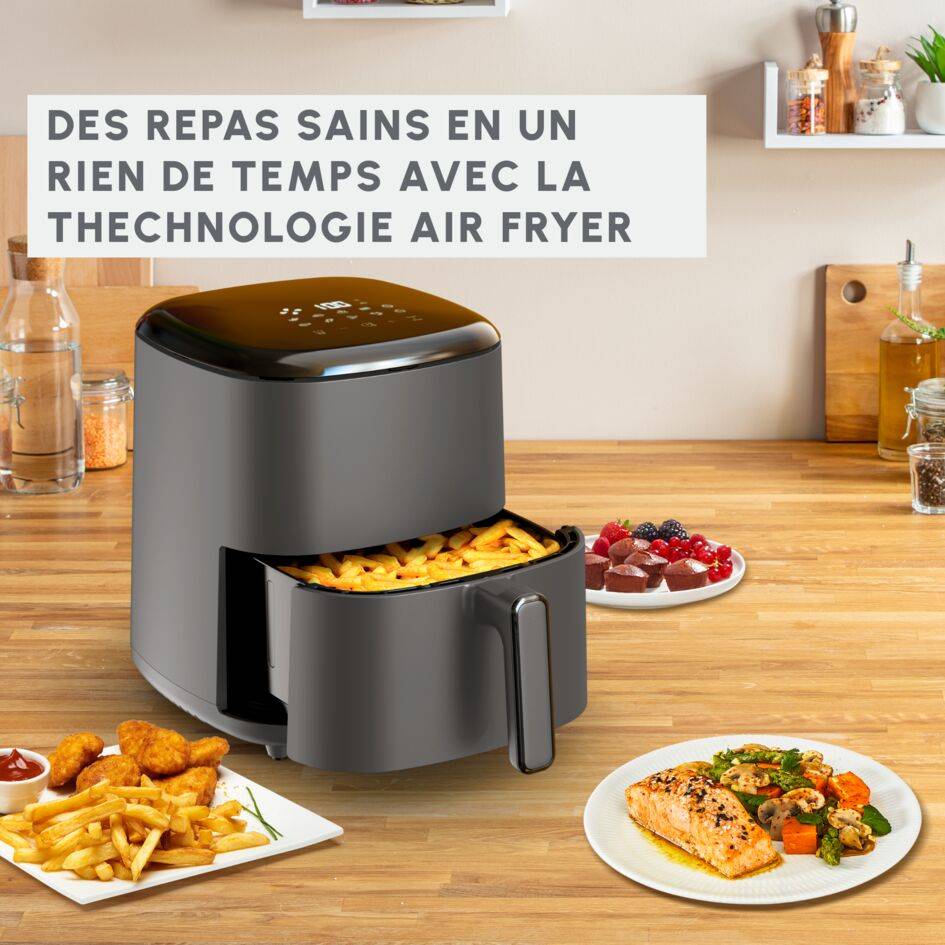 Easy Fry Max, Air Fryer, 5 L (6 pers.), Panneau digital, 10 programmes, Gris Anthracite