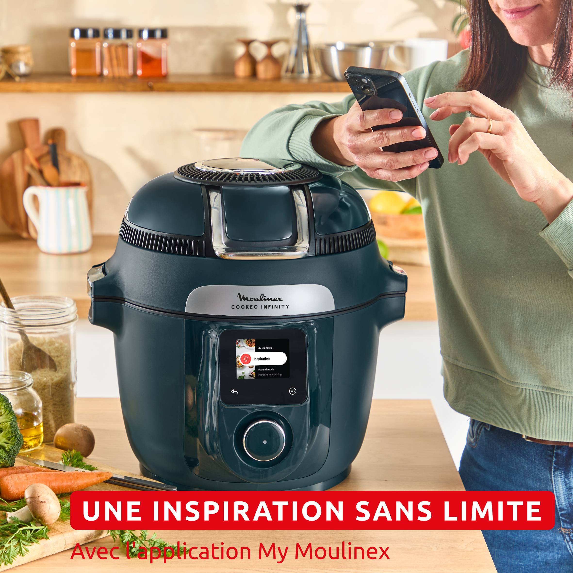 Cookeo Infinity, 17 modes de cuisson, Sans pale de mélange, Bleu Trust