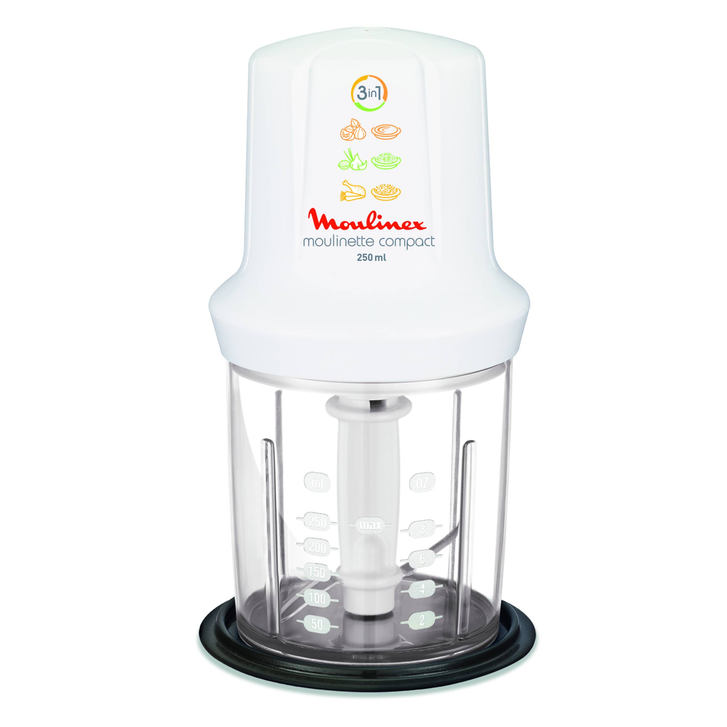 Multi moulinette, Mini hachoir, Compact, fonction 3 en 1, capacité 250 ml, 350 W, Blanc
