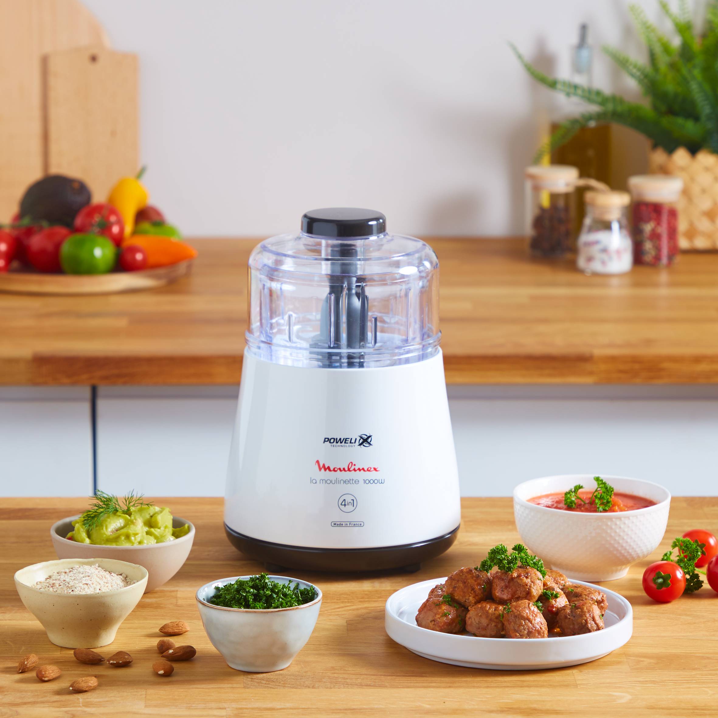 La Moulinette, Hachoir, Capacité 500 ml, Fonction 4 en 1, 1000 W, blanche