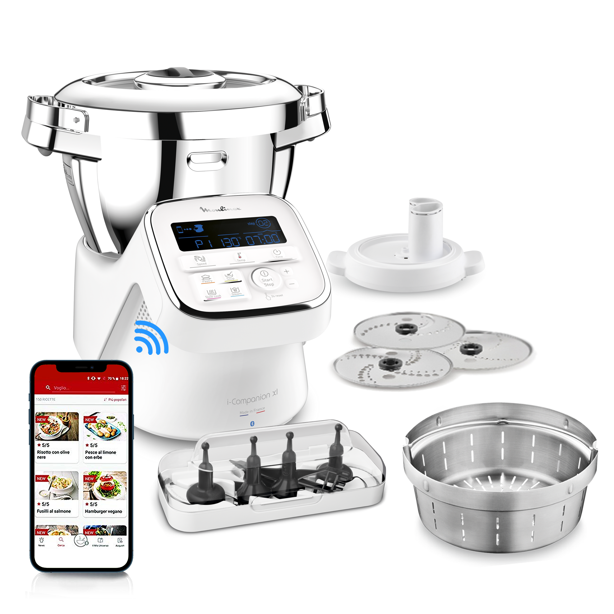 I-Companion, Robot cuiseur, 14 fonctions, Connecté, Capacité XL 10 personnes, Blanc, Fabriqué en France