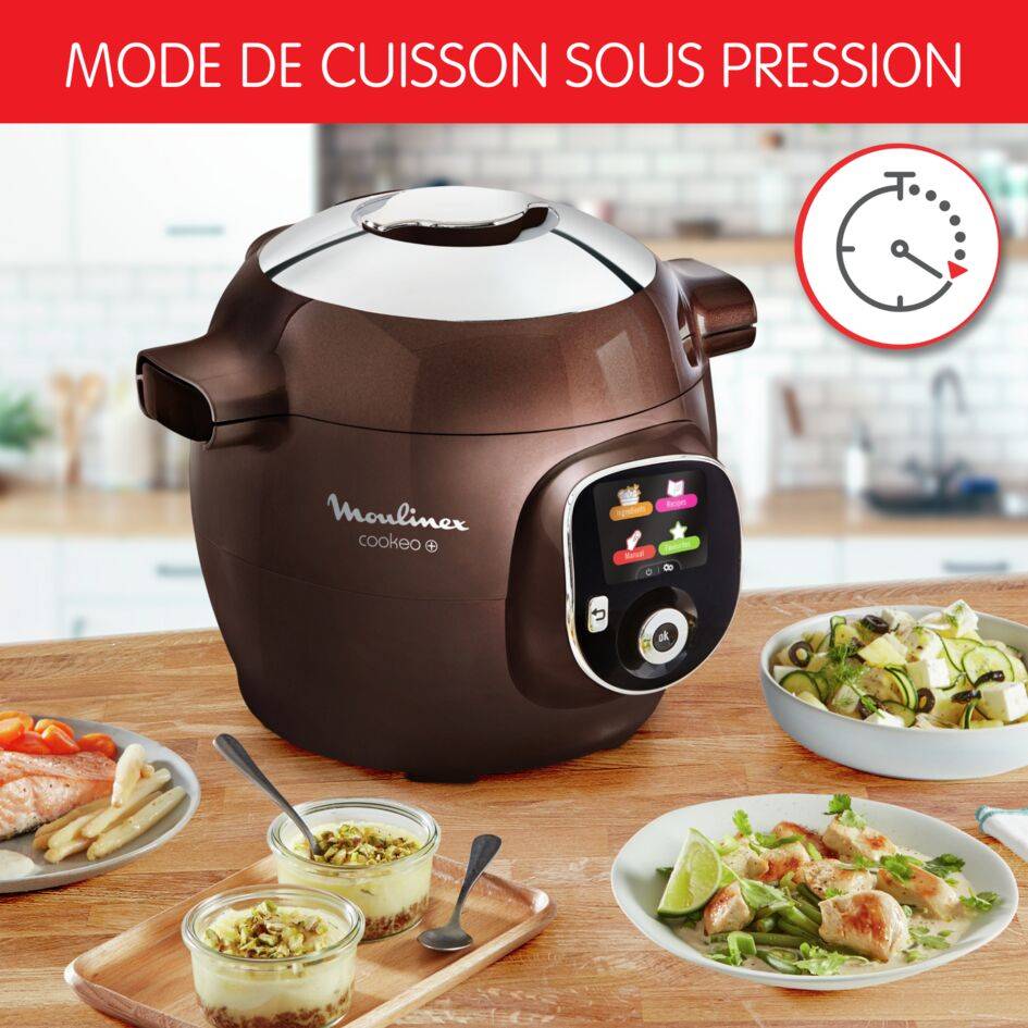 Cookeo+ 150 recettes, Multicuiseur intelligent, Haute Pression, 6L, Marron