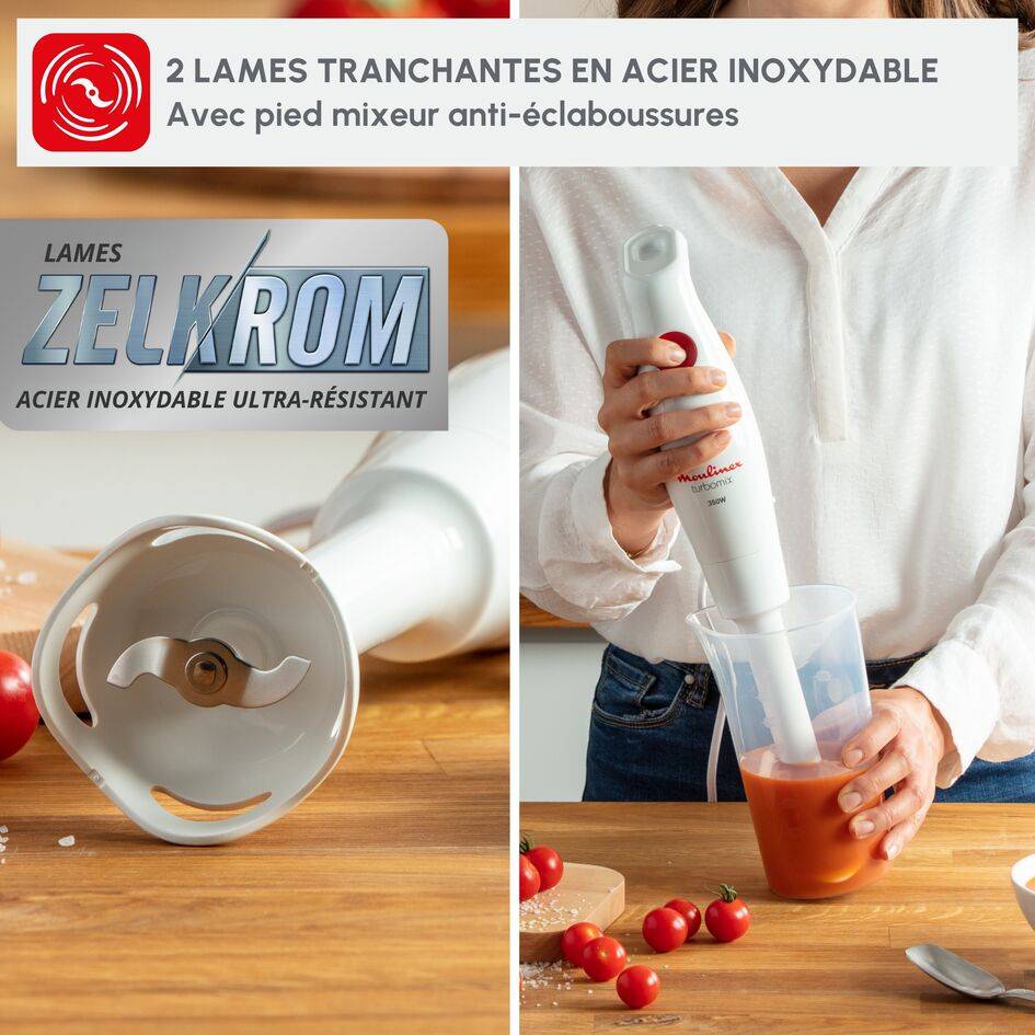Turbomix, Pied mixeur,  2 lames ZELKROM, 350 W, blanc