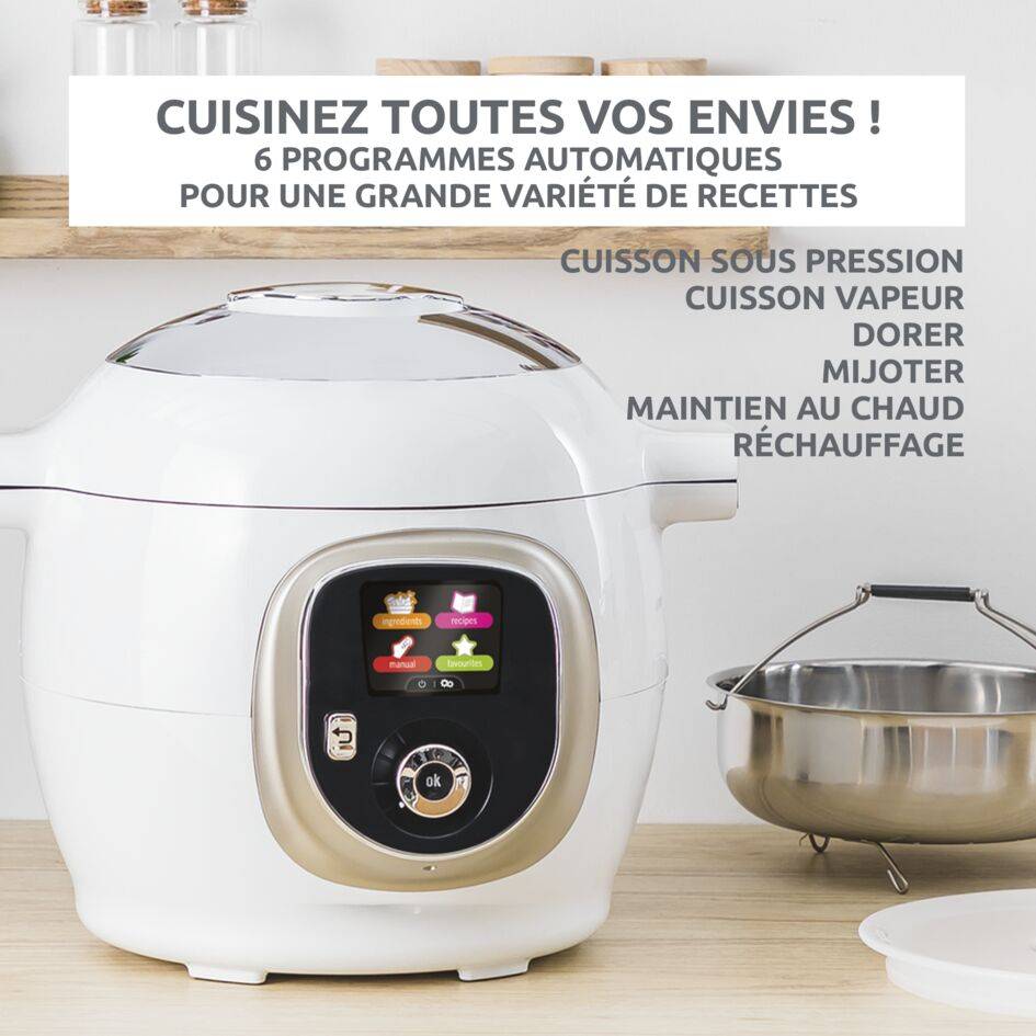 Cookeo+ 150&nbsp;recettes Blanc, avec couvercle de conservation inclus