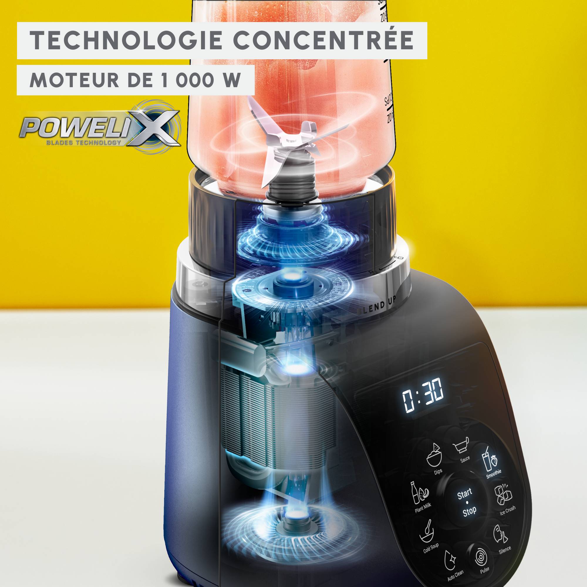 Blend Up, Blender mini, Bol tritan 0.85L, 1000W, 8 programmes, 6 lames, 2 gourdes