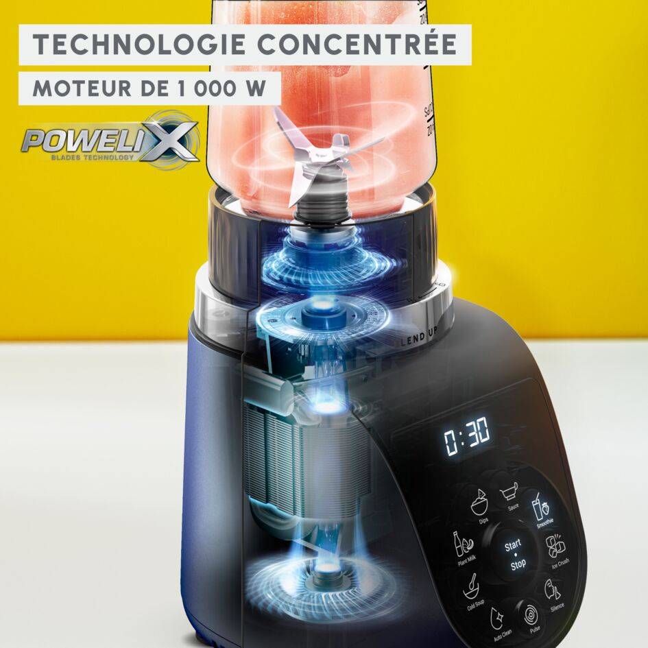 Blend Up, Blender mini, Bol tritan 0.85L, 1000W, 8 programmes, 6 lames, 2 gourdes