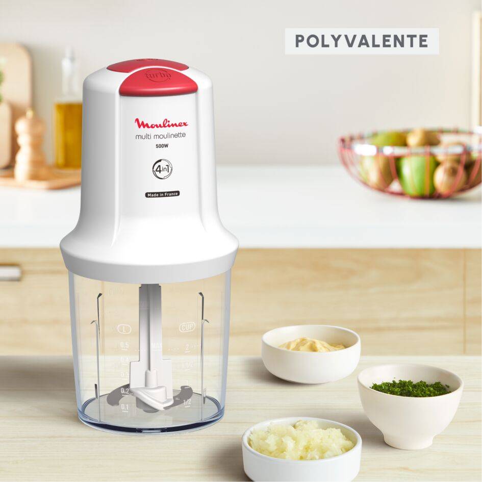 Multi moulinette, Mini hachoir, Fonction 4 en 1, Capacité 500 ml, 500 W, Blanc