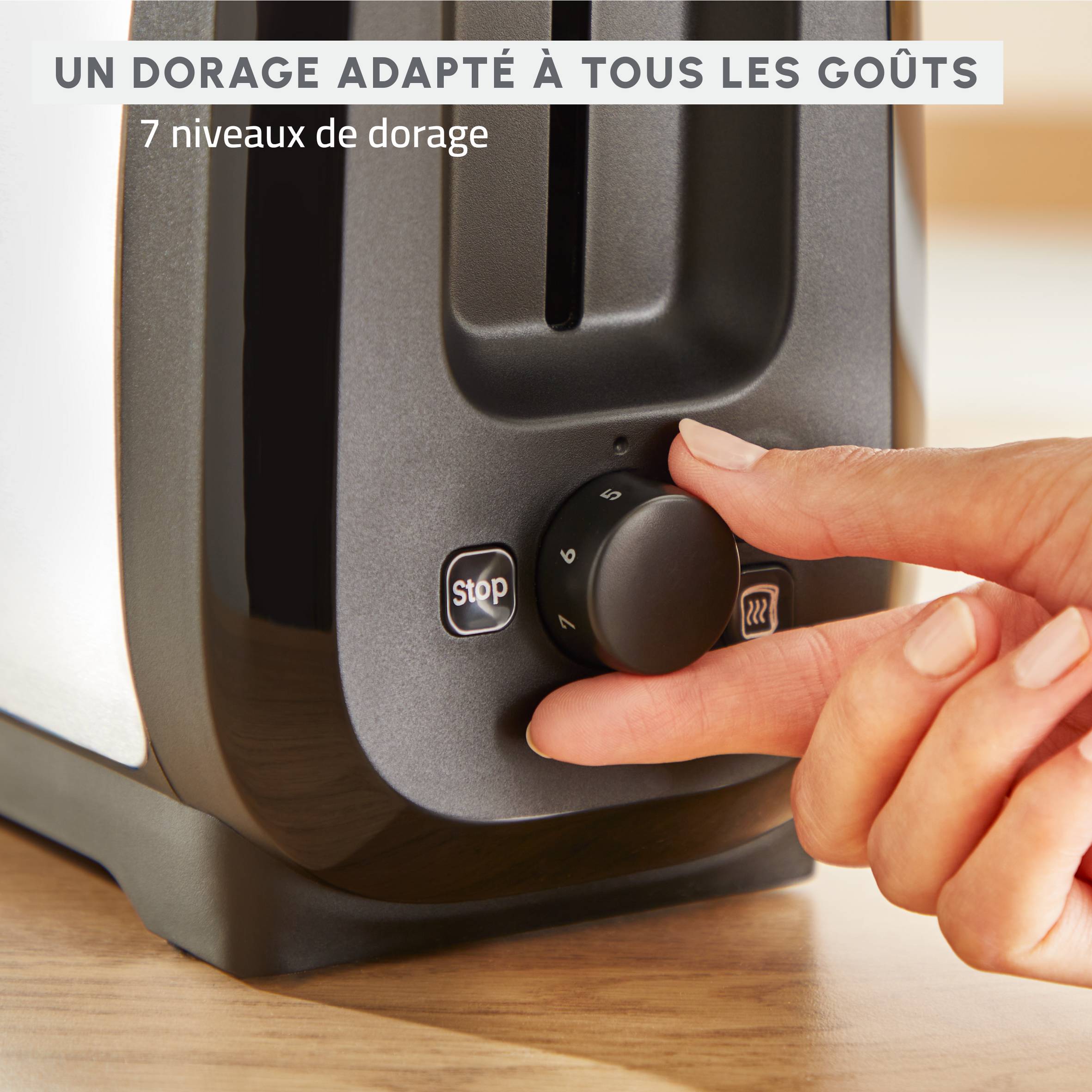 Subito, Grille-pain 2 fentes, Grillage plus rapide, Économies d'énergie, Noir et acier inoxydable