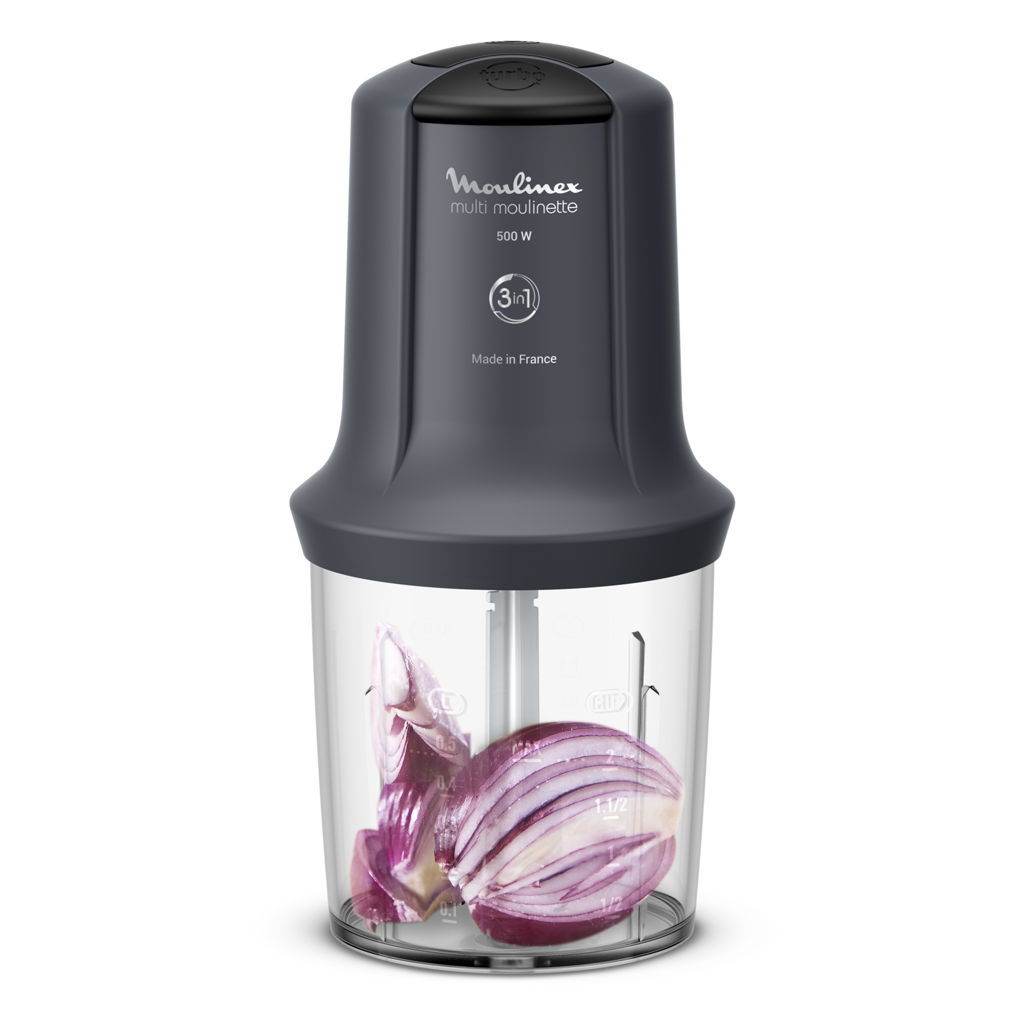 Multi moulinette, Mini hachoir, Fonction 3 en 1, Capacité 500 ml, 500 W, Gris