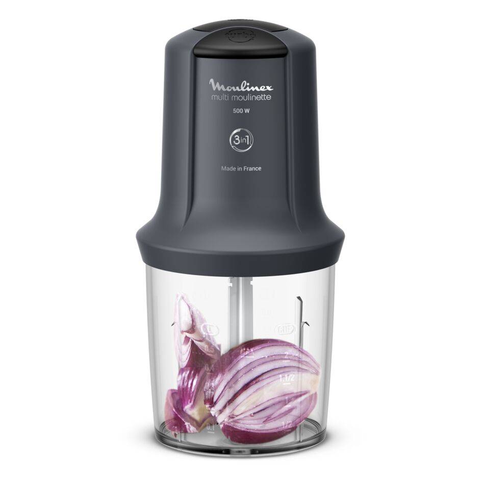 Multi moulinette, Mini hachoir, Fonction 3 en 1, Capacité 500 ml, 500 W, Gris