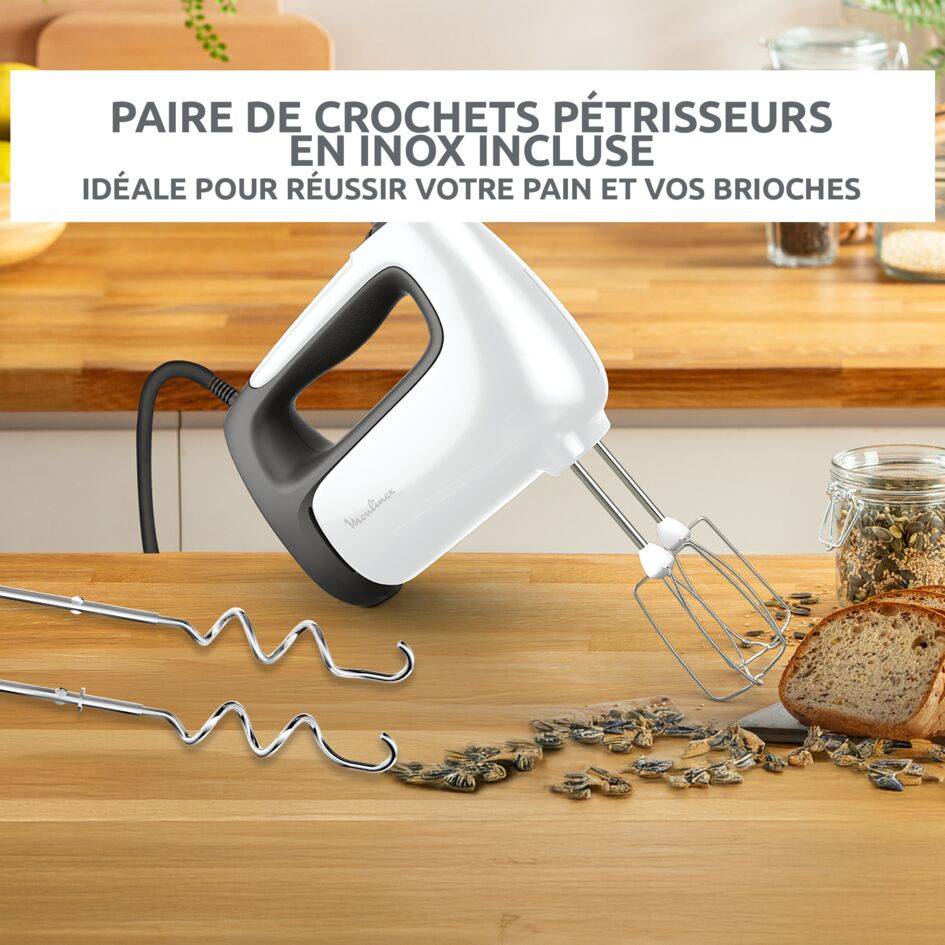 Prep'Mix, Batteur électrique, 5 vitesses, 2 jeux de fouets, 500 W, Blanc
