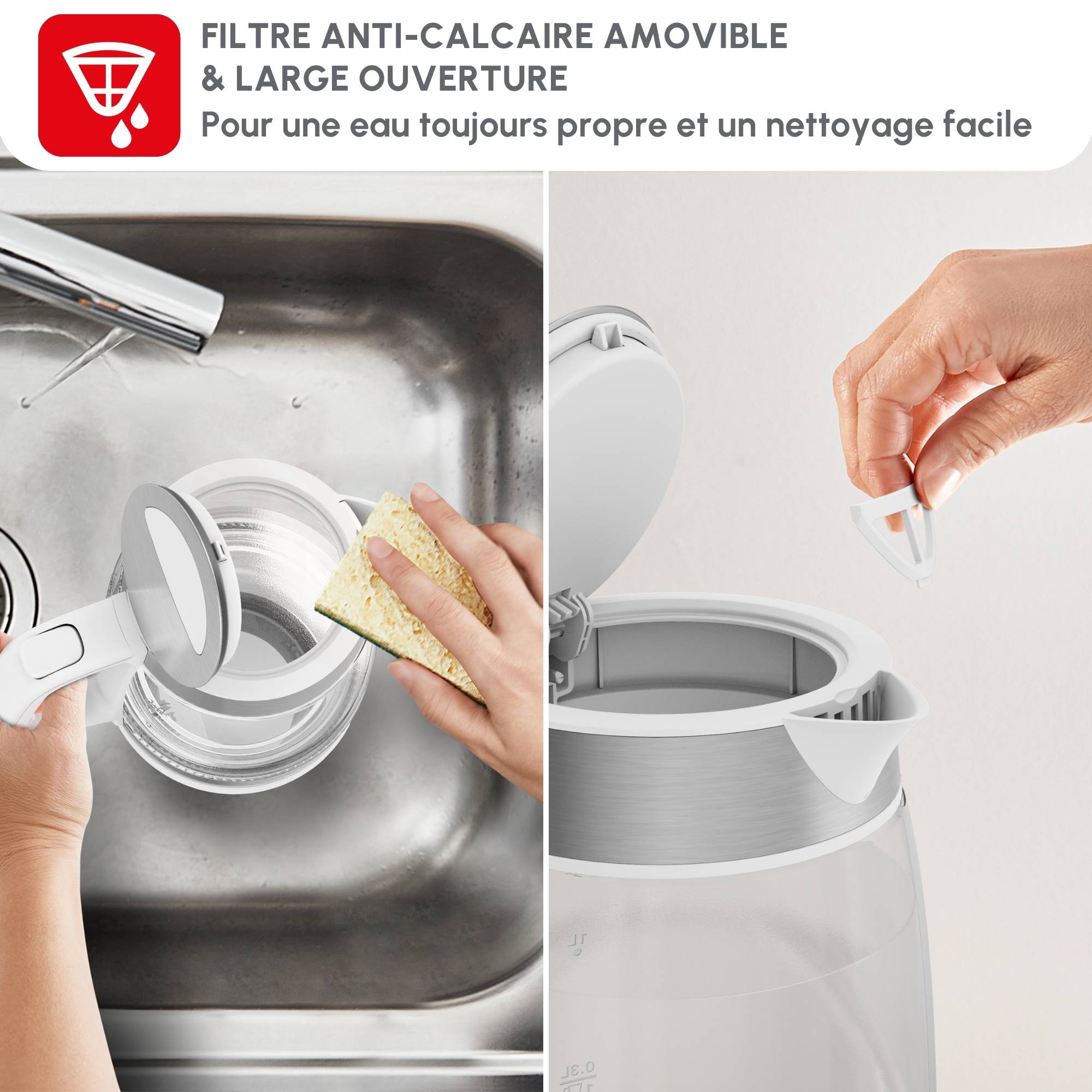 Bouilloire en verre, Bouilloire électrique, Graduations, 1.7&nbsp;L