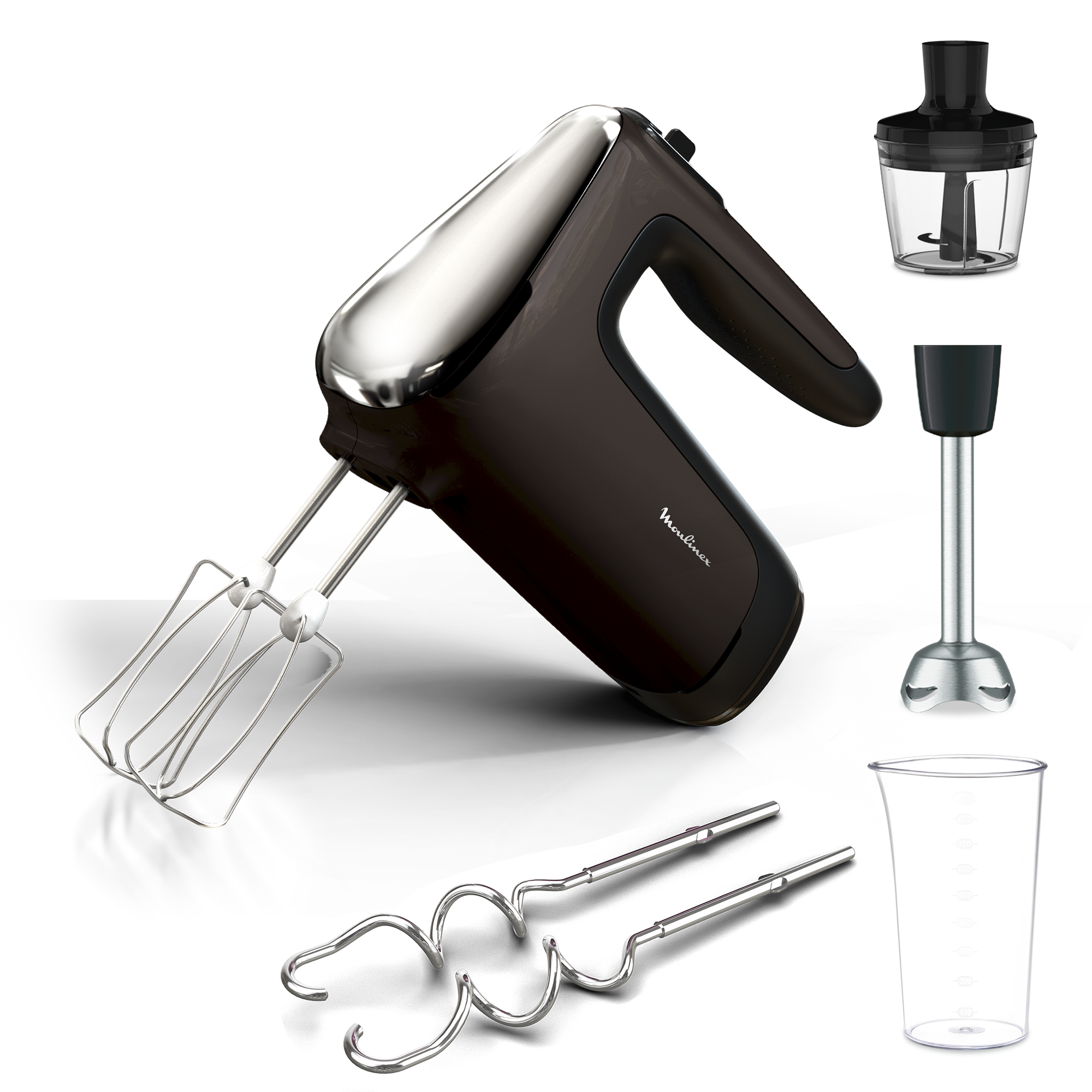 Powermix silence, Batteur électrique, Technologie silence, 2 jeux de fouets, 600 W, Argent