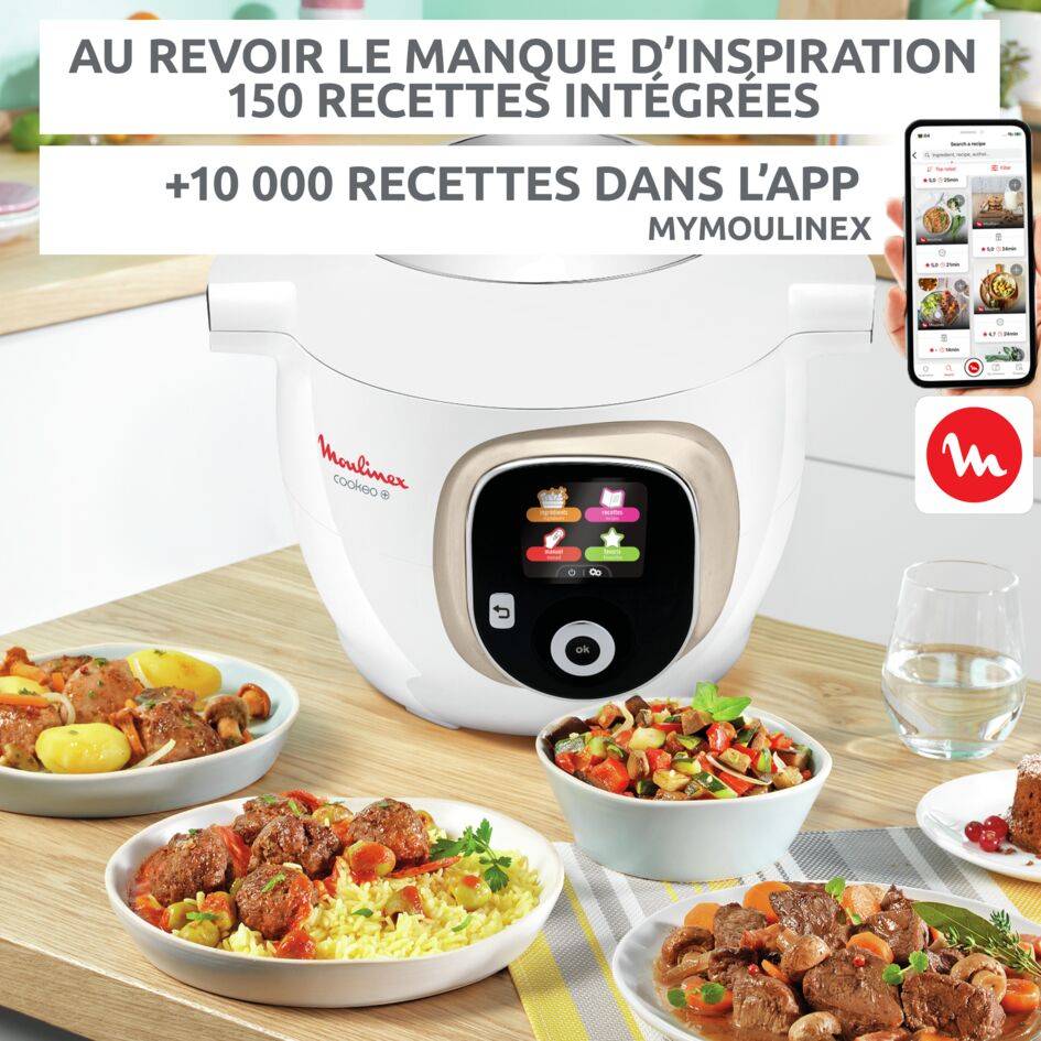 Cookeo+ 150&nbsp;recettes Blanc, avec couvercle de conservation inclus