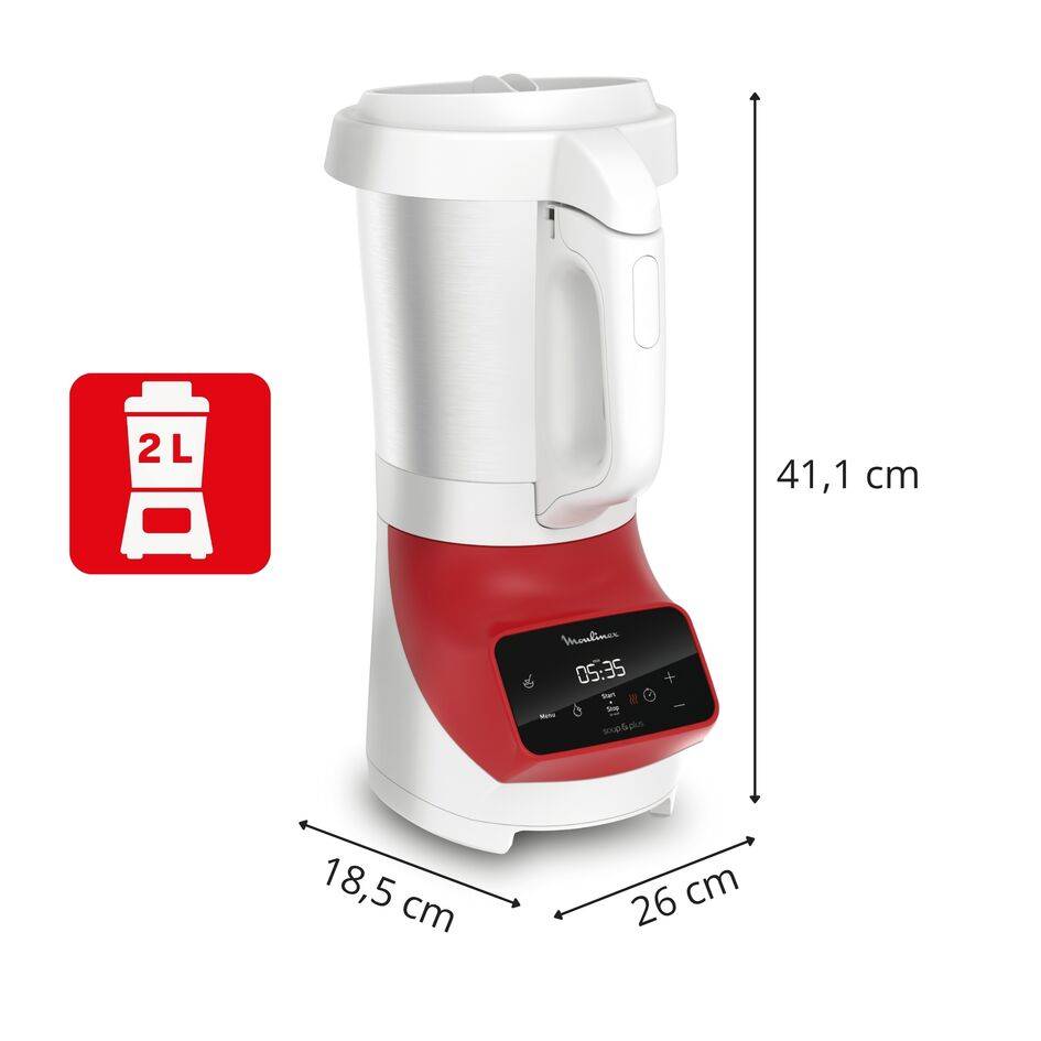 Soup&plus, Blender chauffant, 3 programmes automatiques, 1100W, Rouge