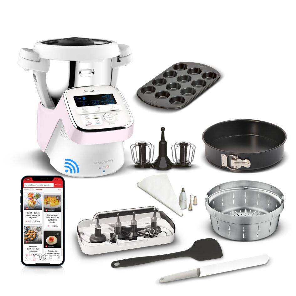 RECONDITIONNÉ I-Companion XL, Robot cuiseur, 14 modes de fonctionnement, jusqu'à 10 personnes, 1550W, Rose et blanc, + Kit pâtisserie