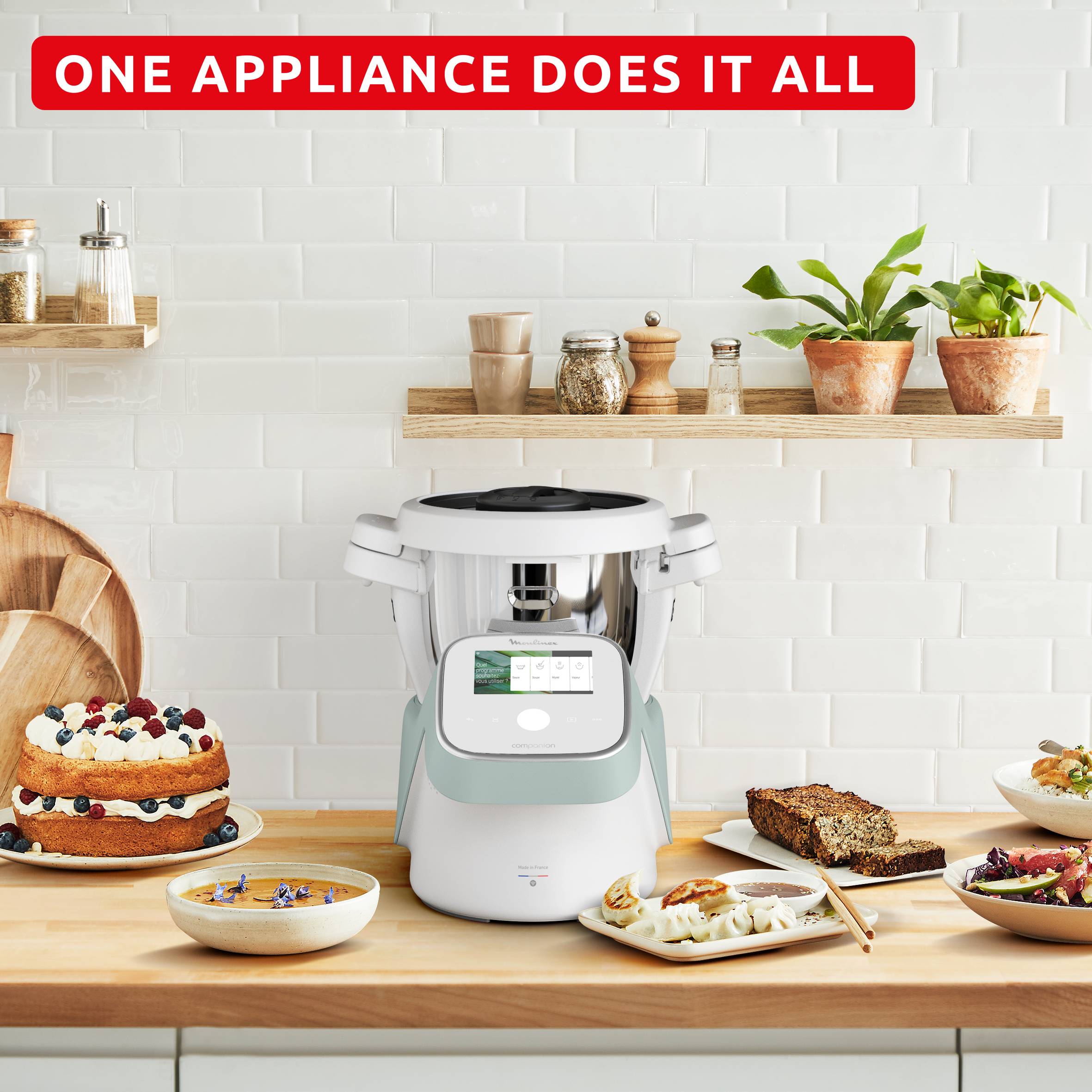 I-Companion Touch, Robot cuiseur, 17 fonctions, Connecté, Recettes sur l’écran, Capacité XL 10 personnes, Eucalyptus, Fabriqué en France