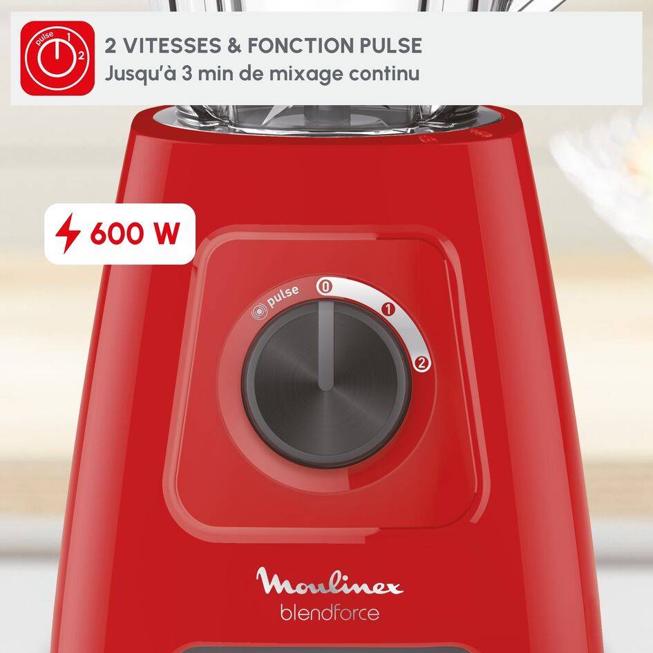Blendforce, Blender Classique, 2 vitesses + pulse, 600W, Rouge