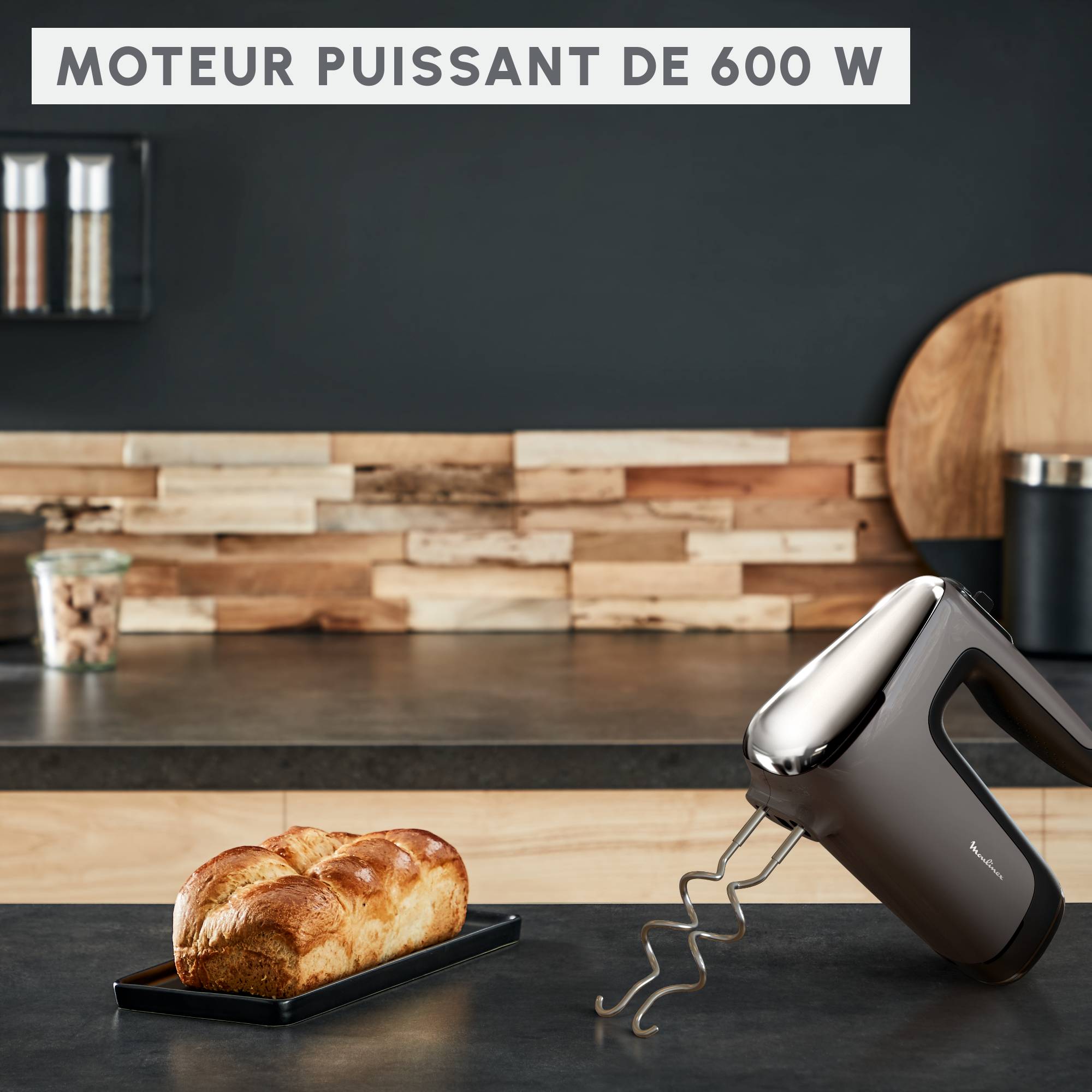 Powermix silence, Batteur électrique, Technologie silence, 2 jeux de fouets, 600 W, Argent