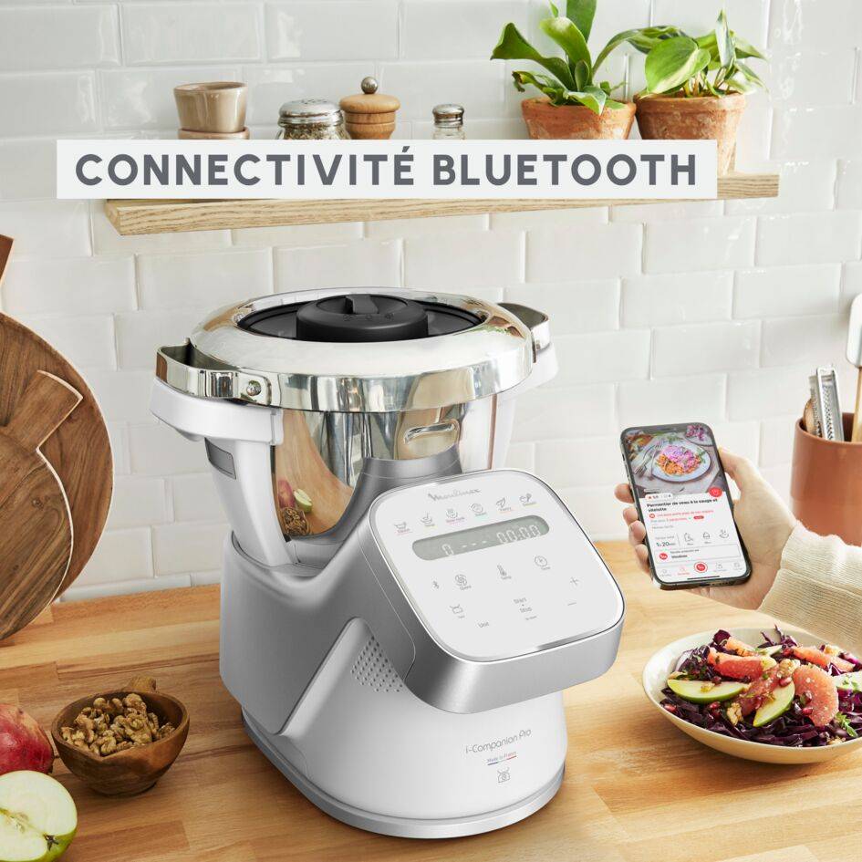 I-Companion Pro,  Robot Cuiseur, 17 fonctions, Pesage intégré, Capacité XL 10 personnes, Gris, Fabriqué en France + Double fouet