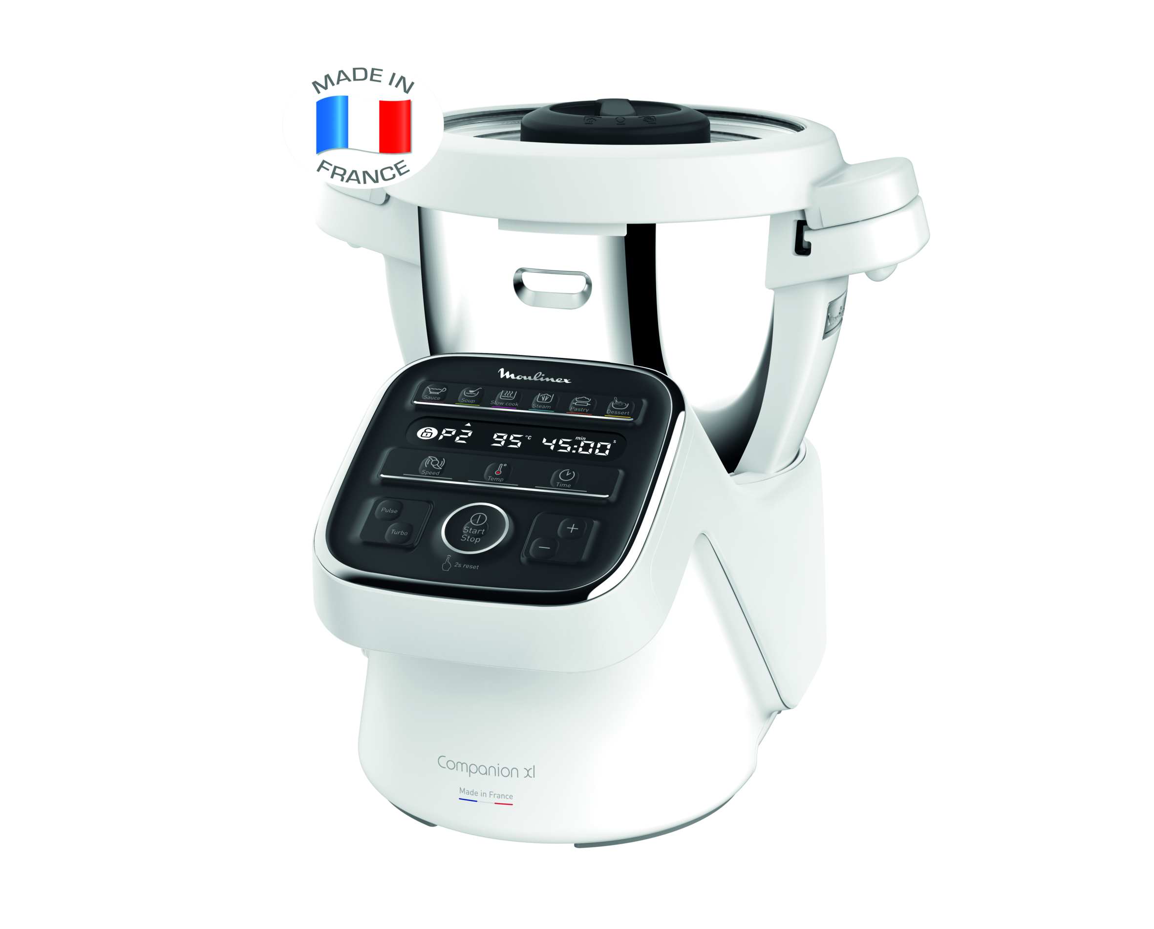 Companion, Robot cuiseur, 14 fonctions, Capacité XL 10 personnes, Noir et blanc, Fabriqué en France + 2 Accessoires