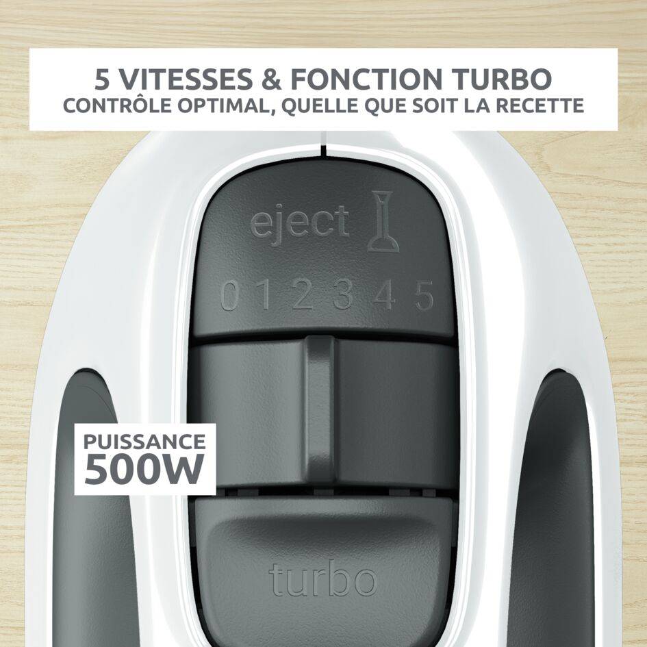 Prep'Mix, Batteur électrique, 5 vitesses, 2 jeux de fouets, 500 W, Blanc