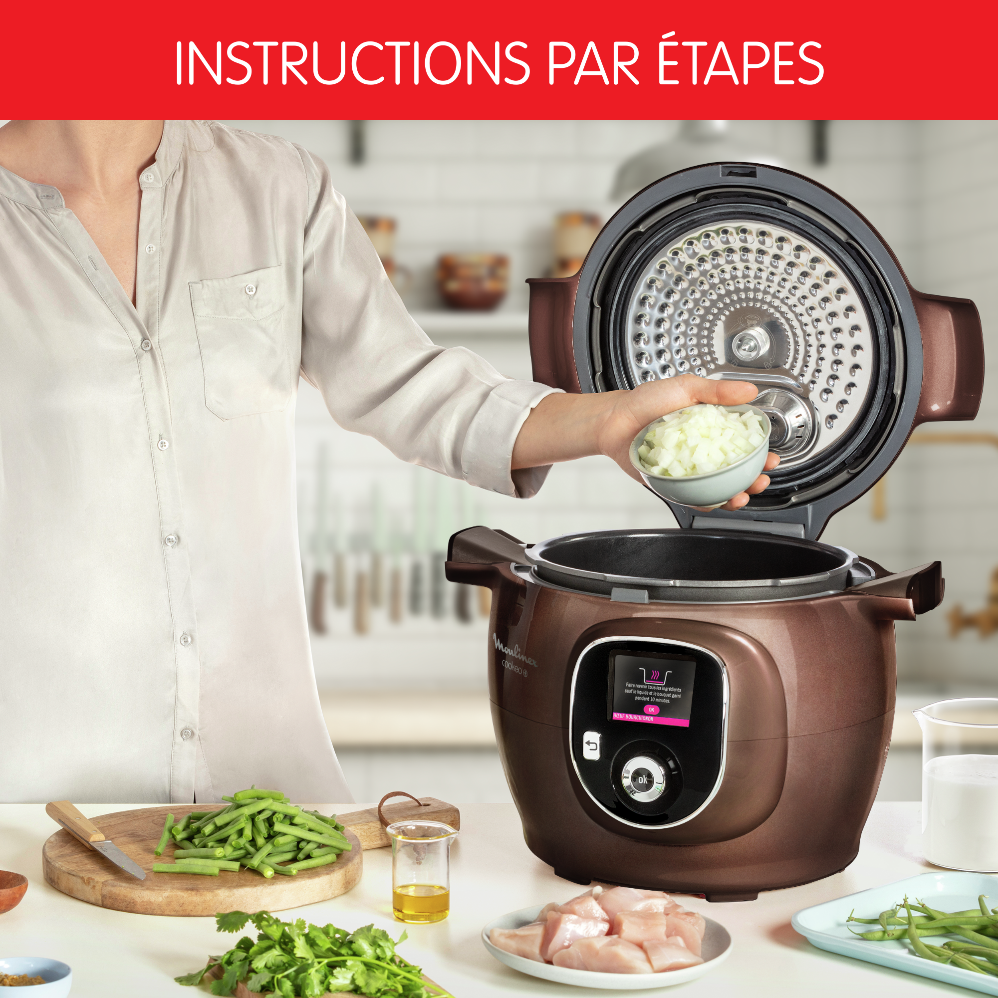 RECONDITIONNÉ Cookeo+, Multicuiseur intelligent, Haute Pression, 6L, 150 recettes, Marron