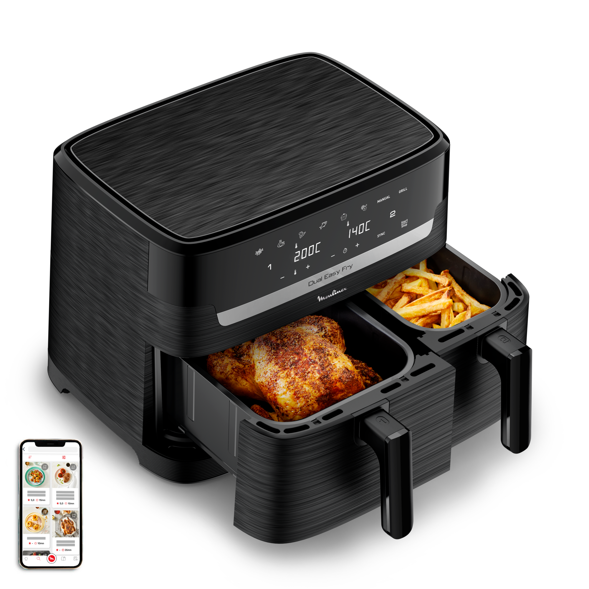 Easy Fry Dual, 7 programmes, Air Fryer, 8.3 L, Deux tiroirs, Noir