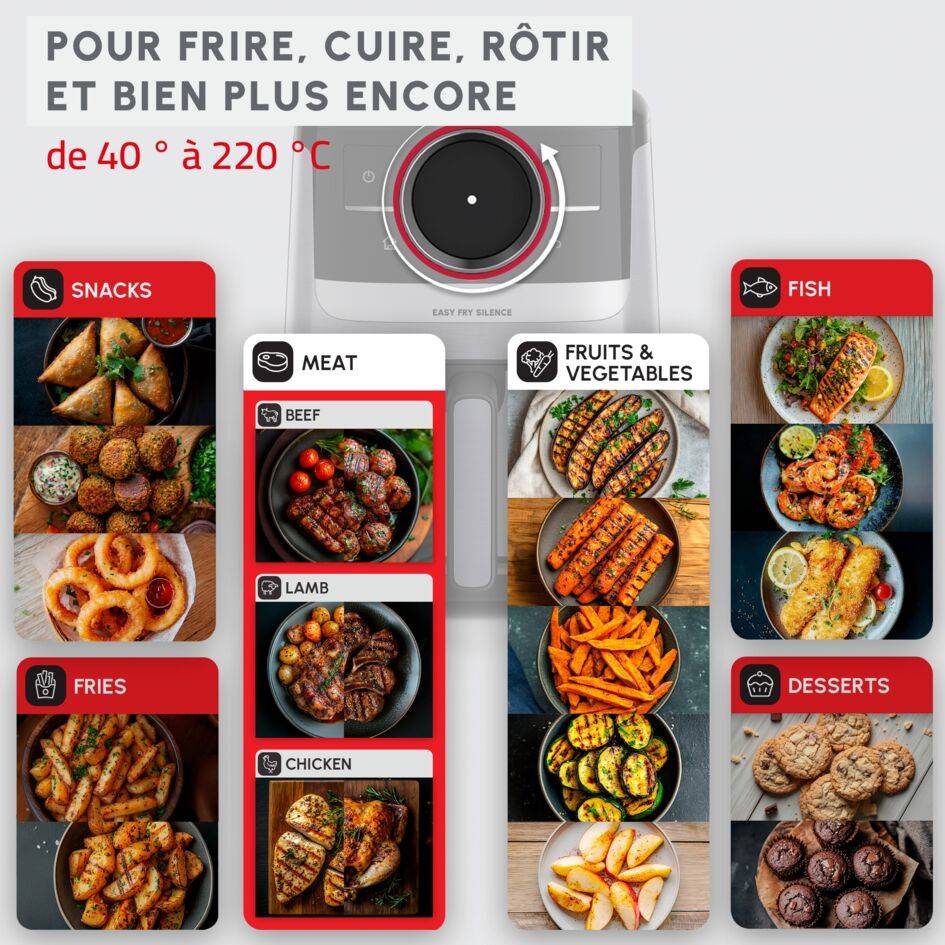 Easy Fry Smart & Silence, 5L, Air fryer, Noir