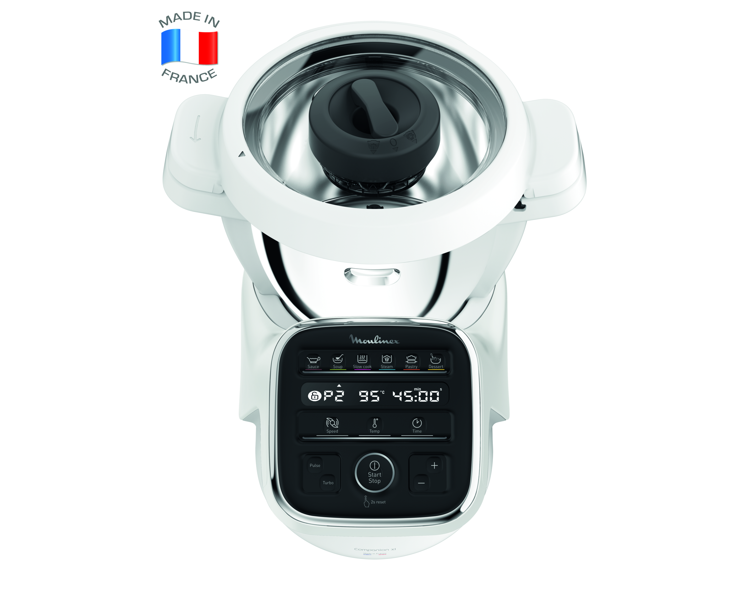 Companion, Robot cuiseur, 14 fonctions, Capacité XL 10 personnes,  Noir et blanc, Fabriqué en France + 2 Accessoires