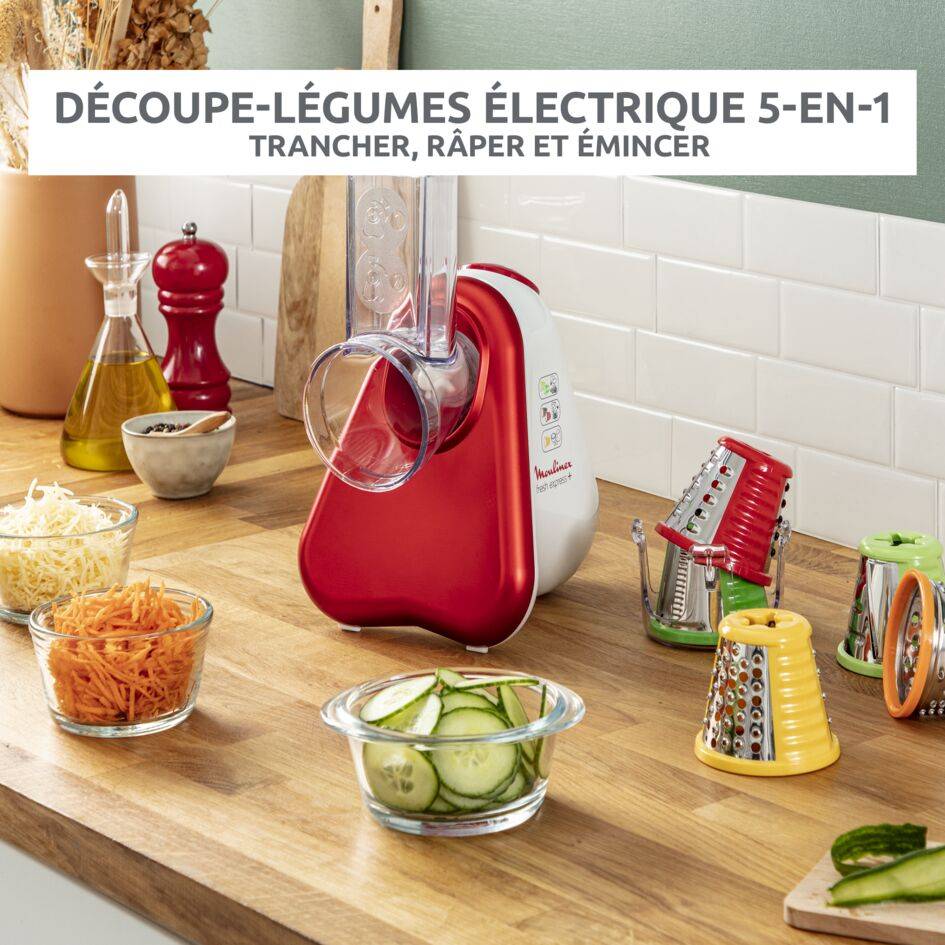 Fresh express 5-en-1, Découpe-légumes, 5 cônes, blanc et rouge