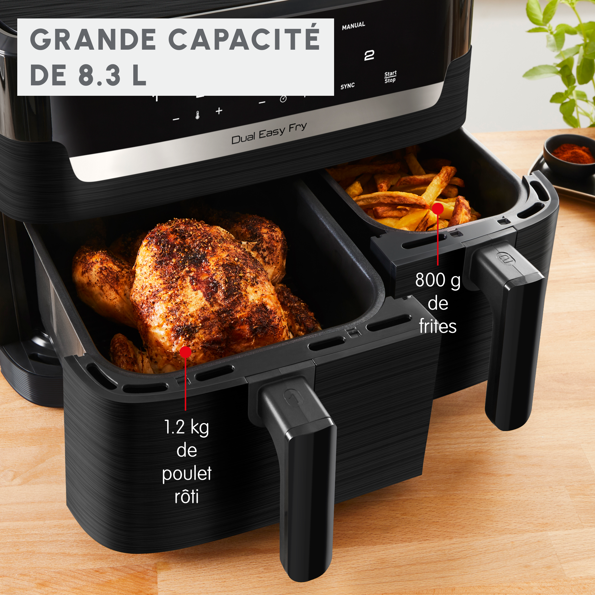 Easy Fry Dual, Air fryer, 7 programmes, air fryer, 8.3 L, Deux tiroirs