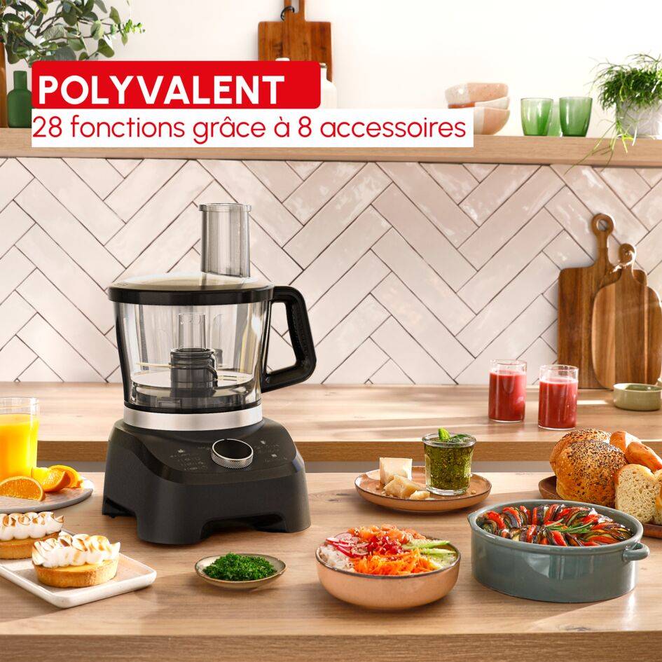 Double Force, Robot multifonction, 1 000 W, 28 fonctions, 8 accessoires, Noir