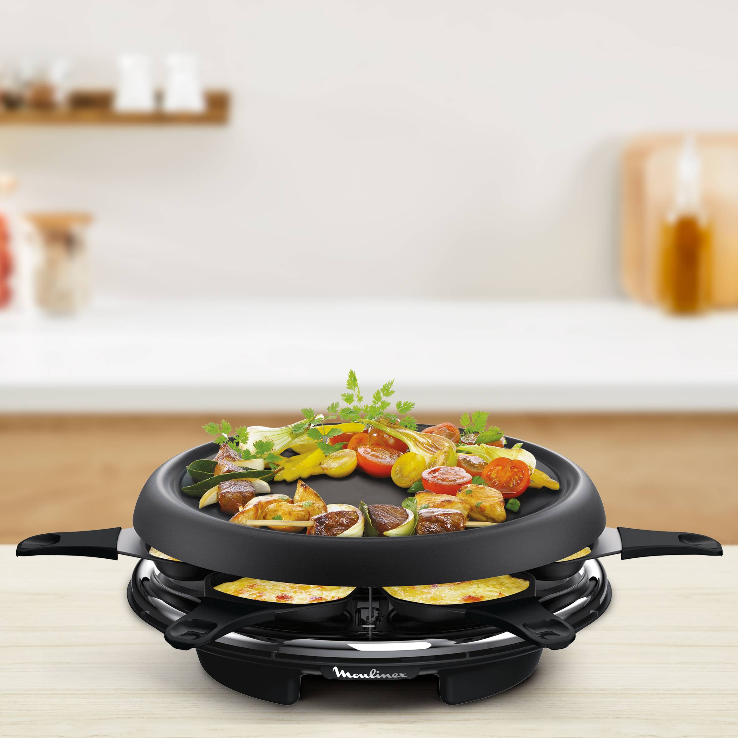 Raclette Accessimo 3 fonctions, Raclette Plancha Crêpier, 6 coupelles Plaque amovible antiadhésive RE151812