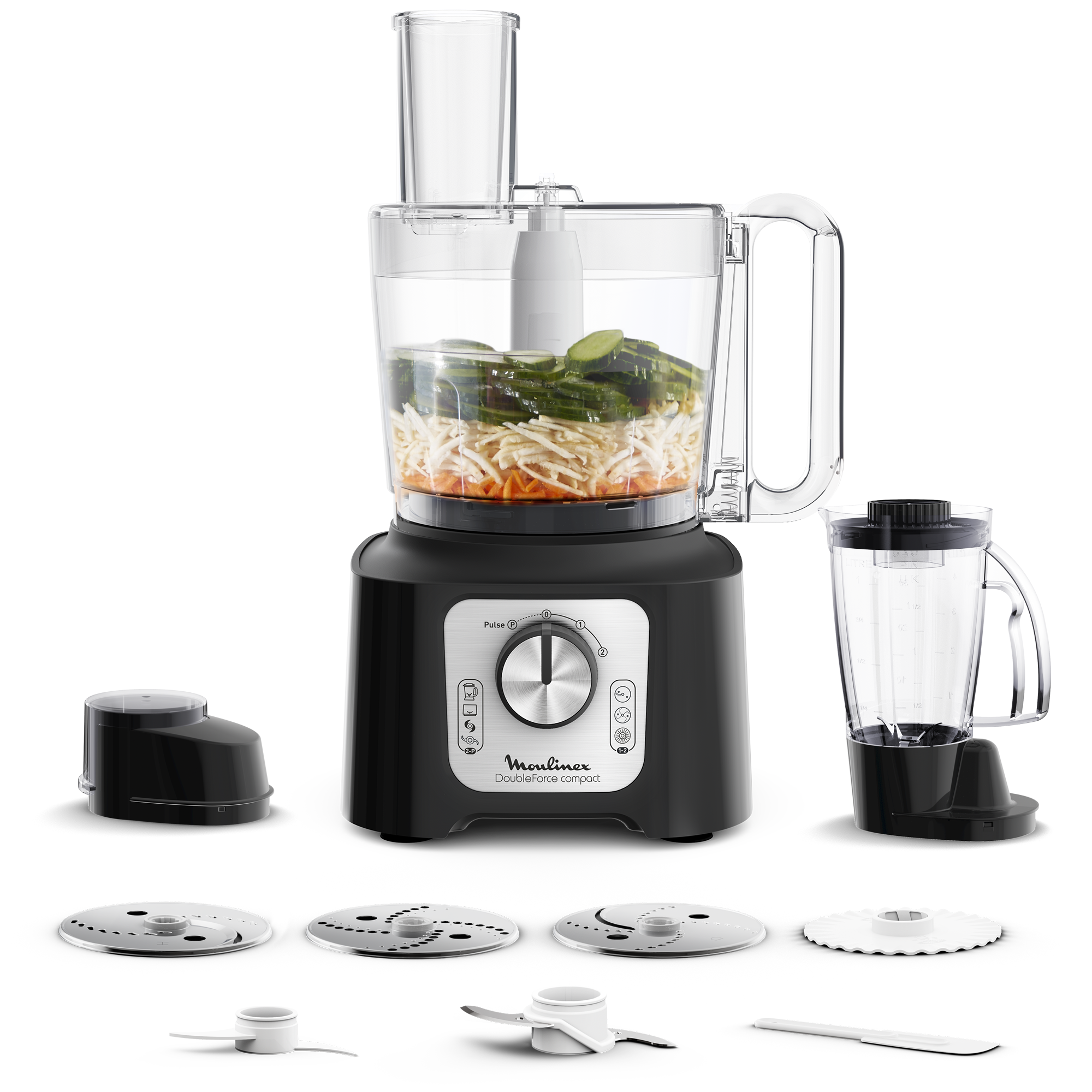 Double Force Compact, Robot multifonction, 800 W, 9 accessoires, Noir