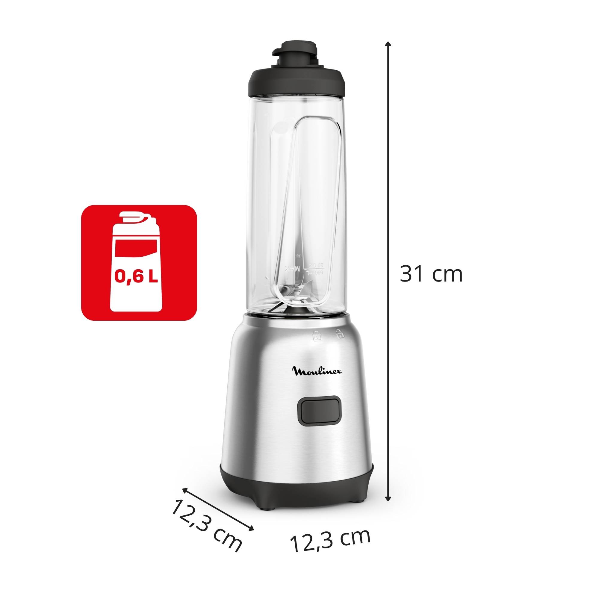 Mix & Move Mini Blender, Bol plastique tritan 0.8L, 300W, 1 vitesse, 4 lames