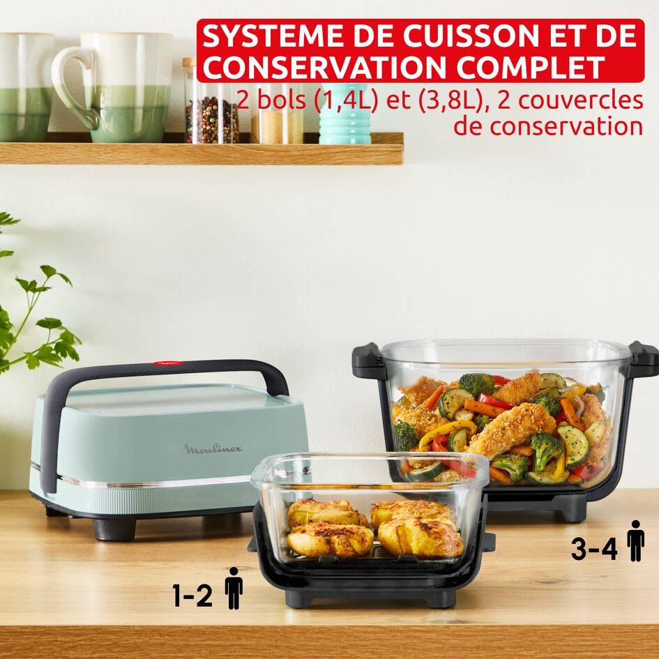 Crisp&Go, Air fryer en verre 2 bols, 1,4&nbsp;L et 3,8&nbsp;L, 4 modes