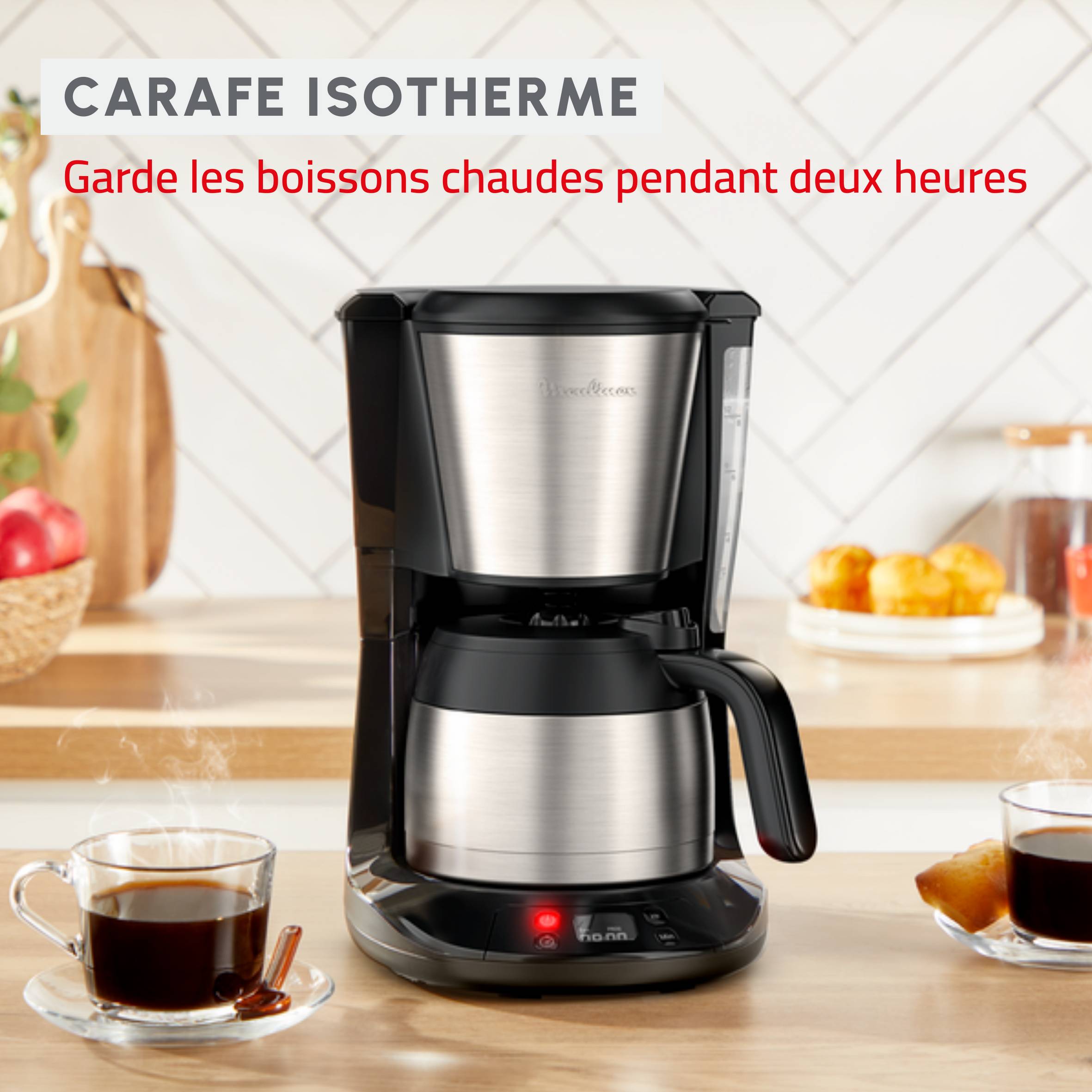 Subito, Cafetière filtre programmable avec verseuse isotherme, Capacité de 0,9 L, 12 tasses