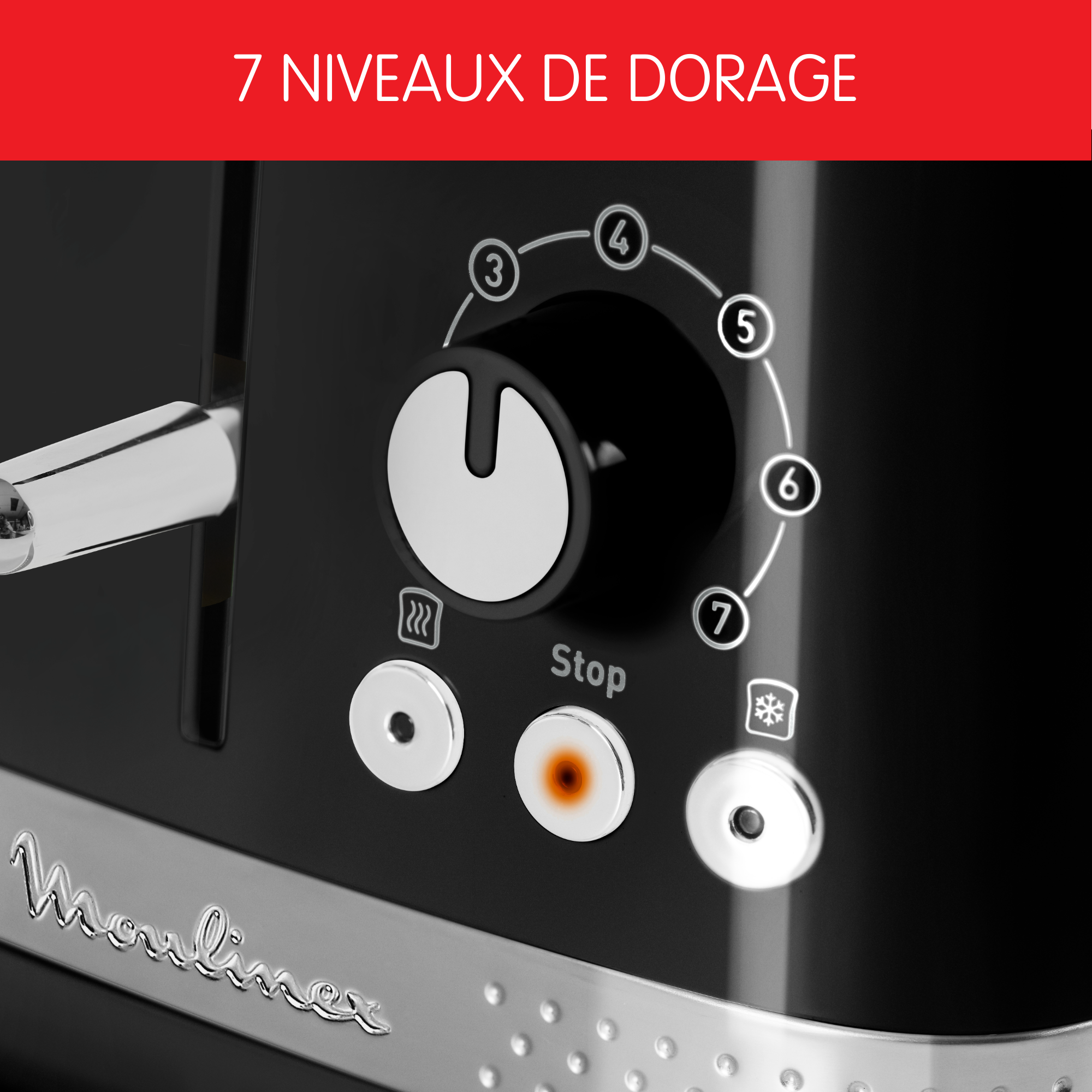 Grille-pain Soleil Noir 2 fentes larges, Design retro, 7 niveaux de dorage